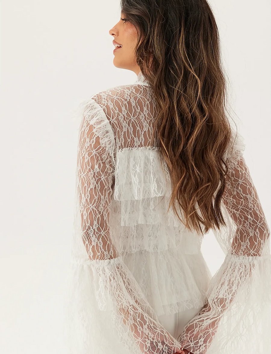 Bubbleroom - Frill Lace Blouse - palaidinės ilgomis rankovėmis - white - 3