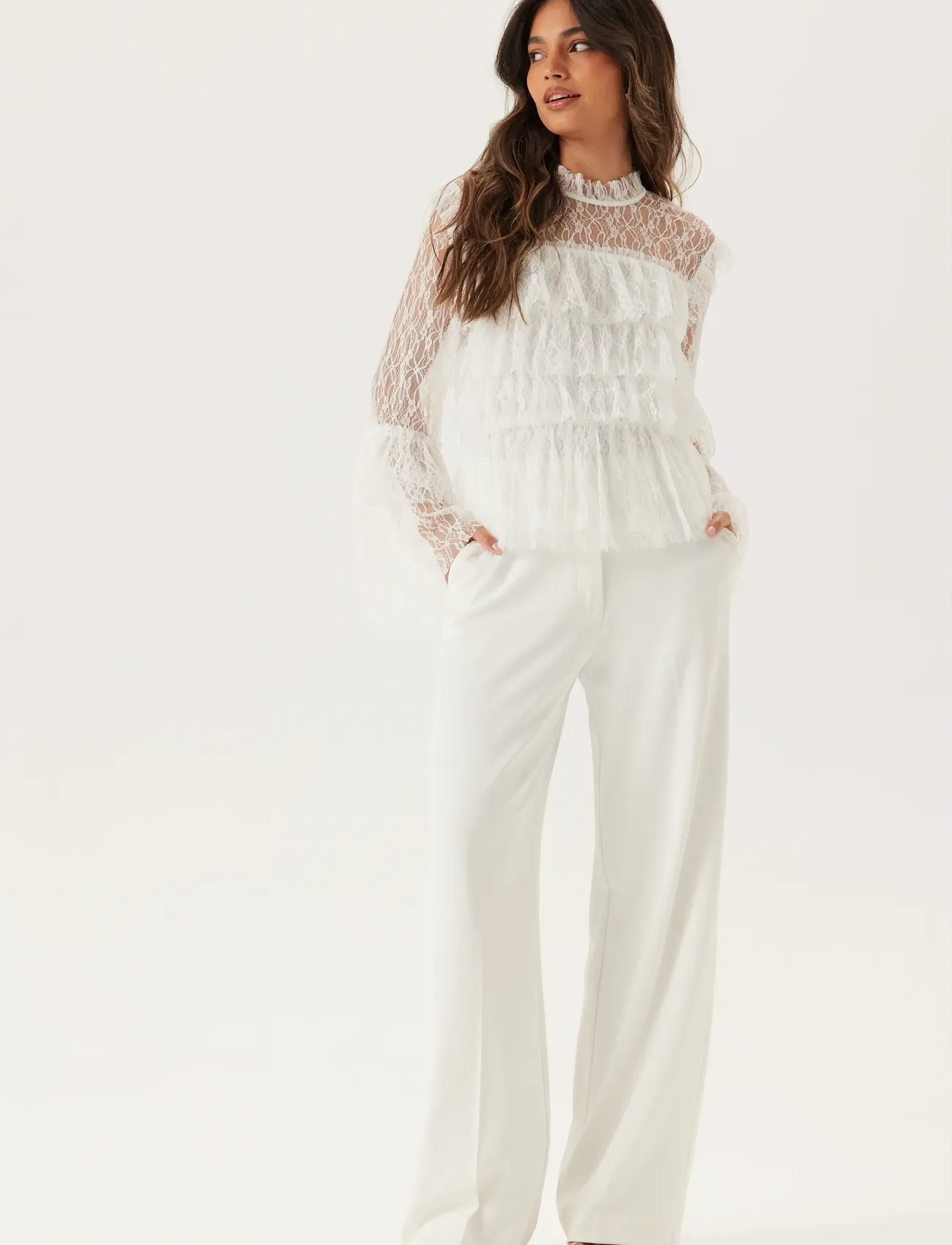 Bubbleroom - Frill Lace Blouse - palaidinės ilgomis rankovėmis - white - 4