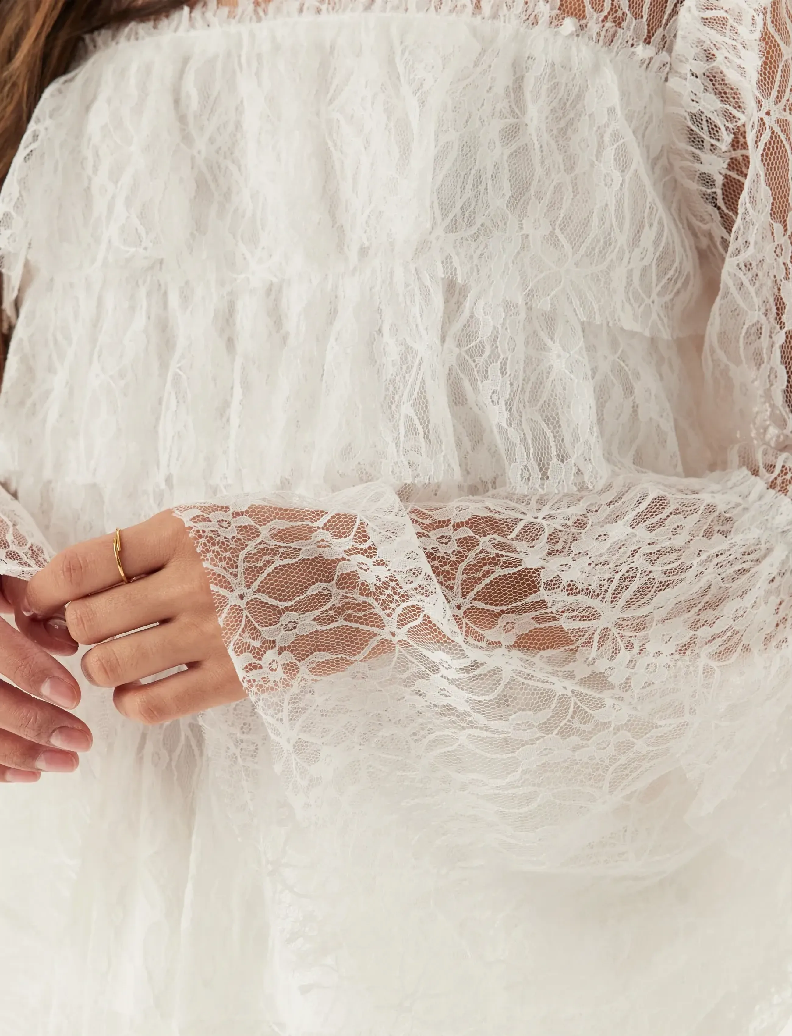 Bubbleroom - Frill Lace Blouse - palaidinės ilgomis rankovėmis - white - 5