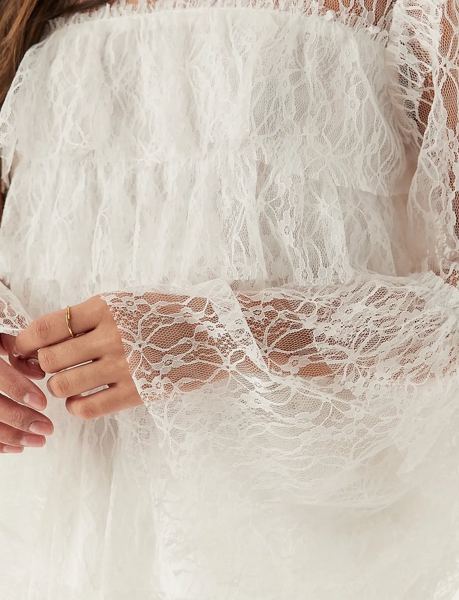 Bubbleroom - Frill Lace Blouse - palaidinės ilgomis rankovėmis - white - 5