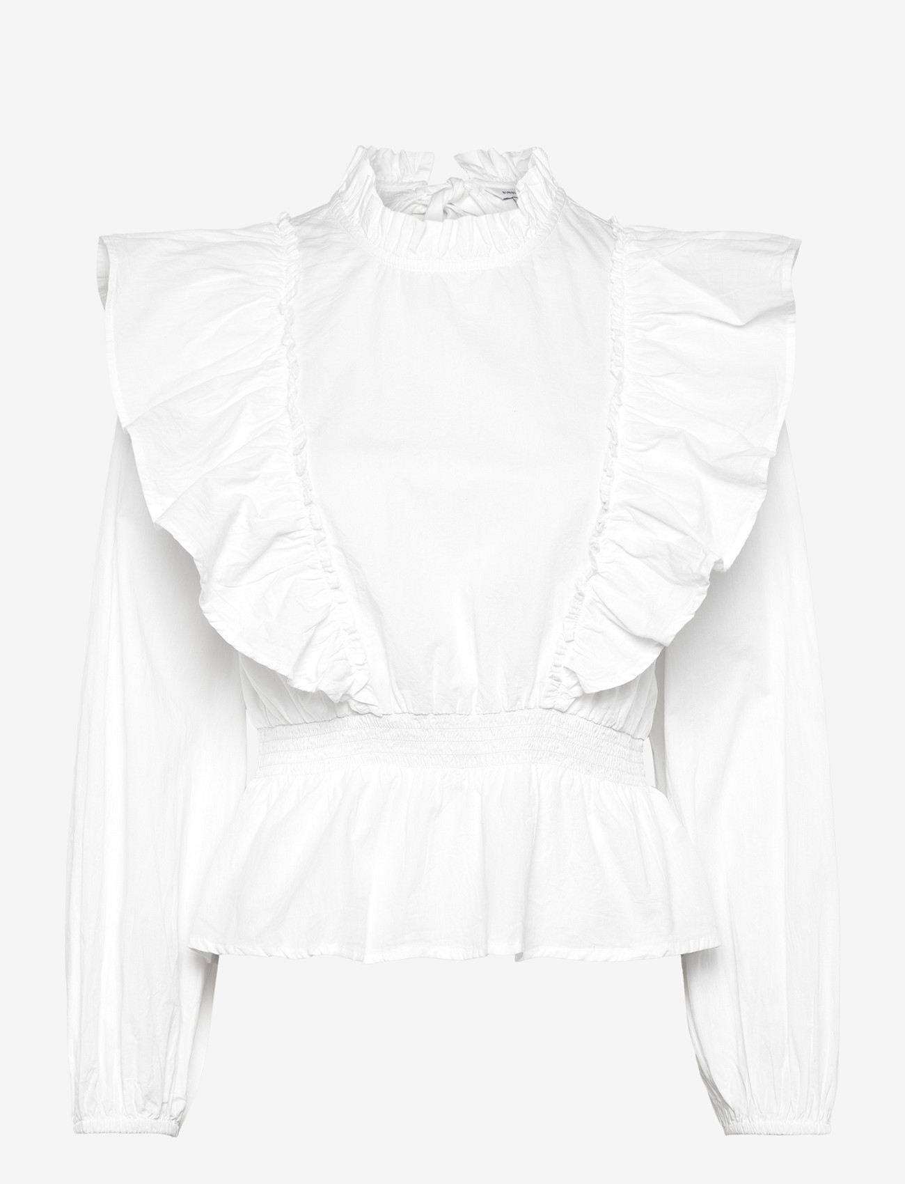Bubbleroom - Cotton Frill Blouse - långärmade blusar - white - 0