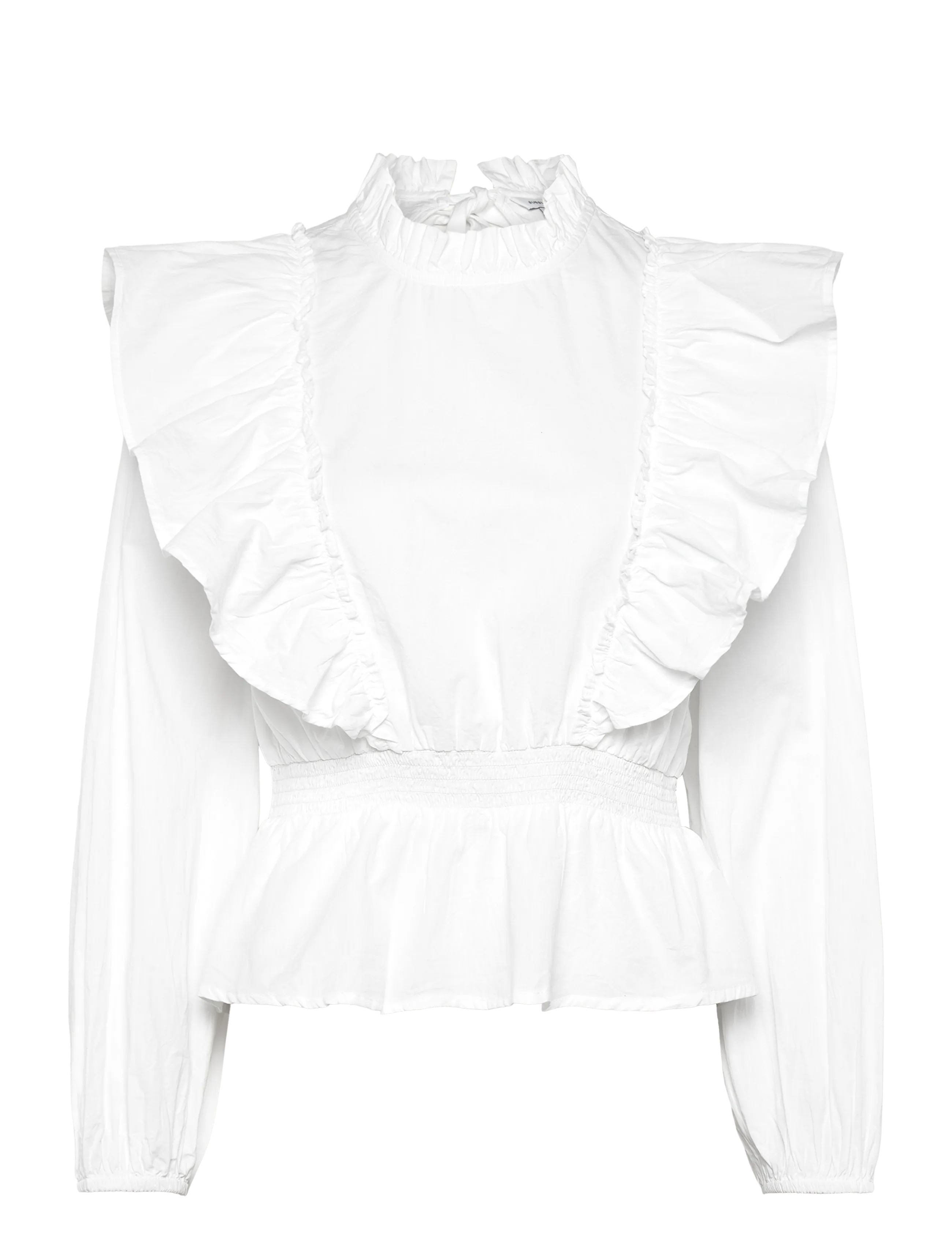 Bubbleroom Cotton Frill Blouse - Bluser - WHITE / white