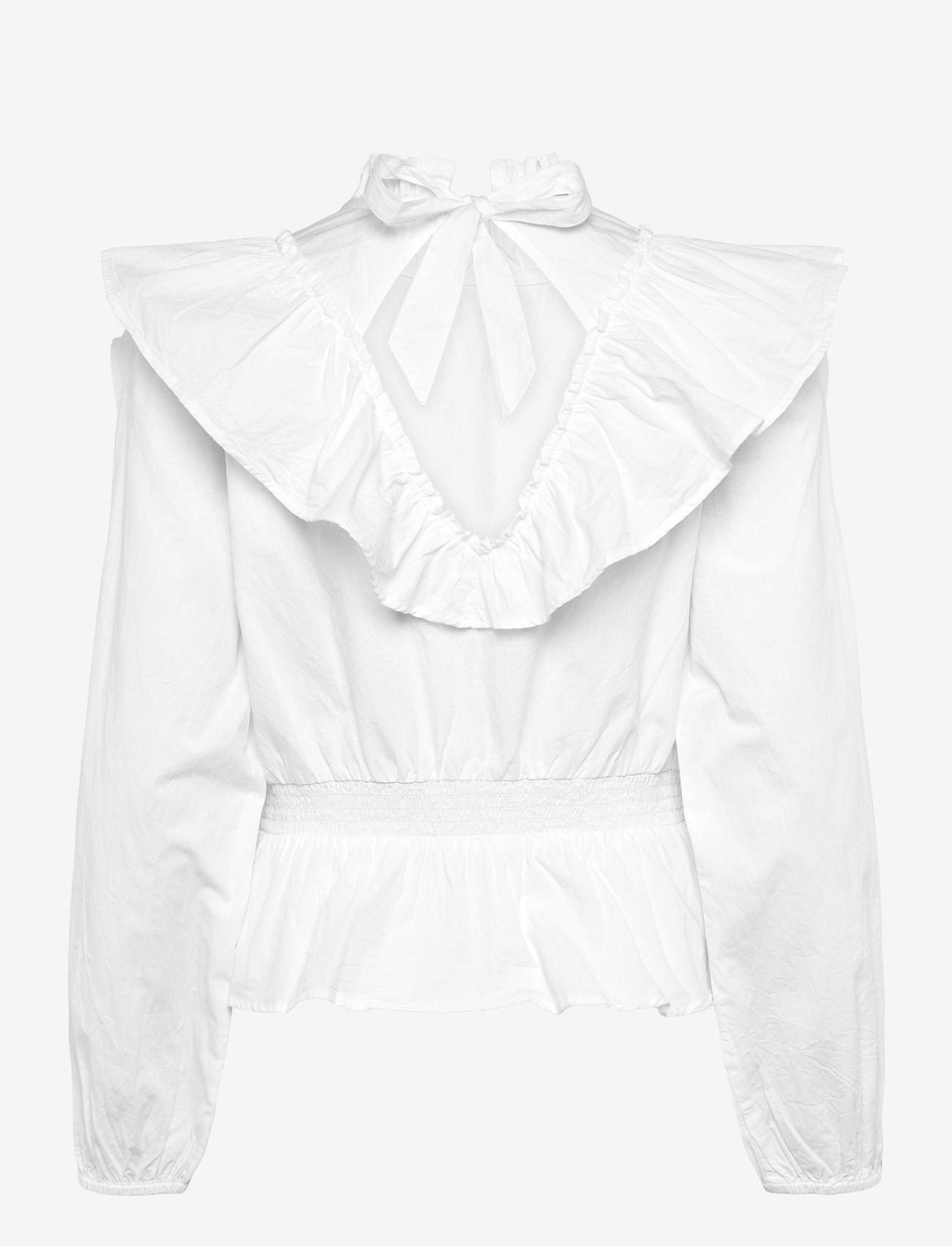 Bubbleroom - Cotton Frill Blouse - långärmade blusar - white - 1