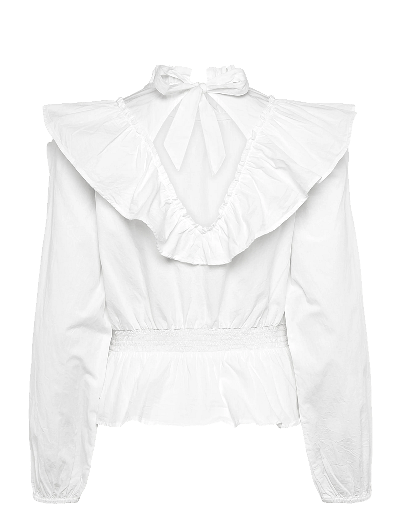Bubbleroom - Cotton Frill Blouse - långärmade blusar - white - 1