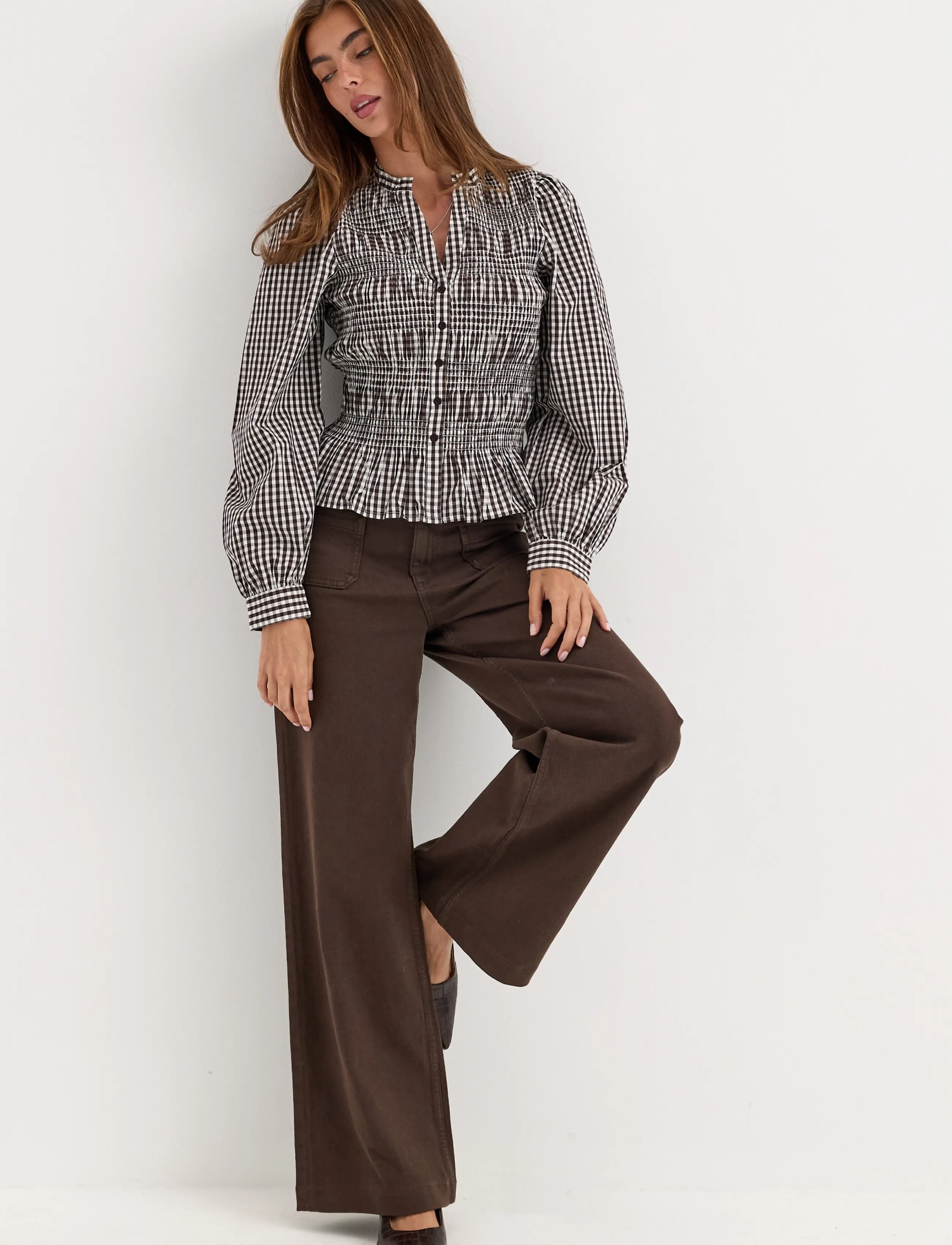 BUBBLEROOM V-neck Cotton Smock Blouse blusar dam – bild 8