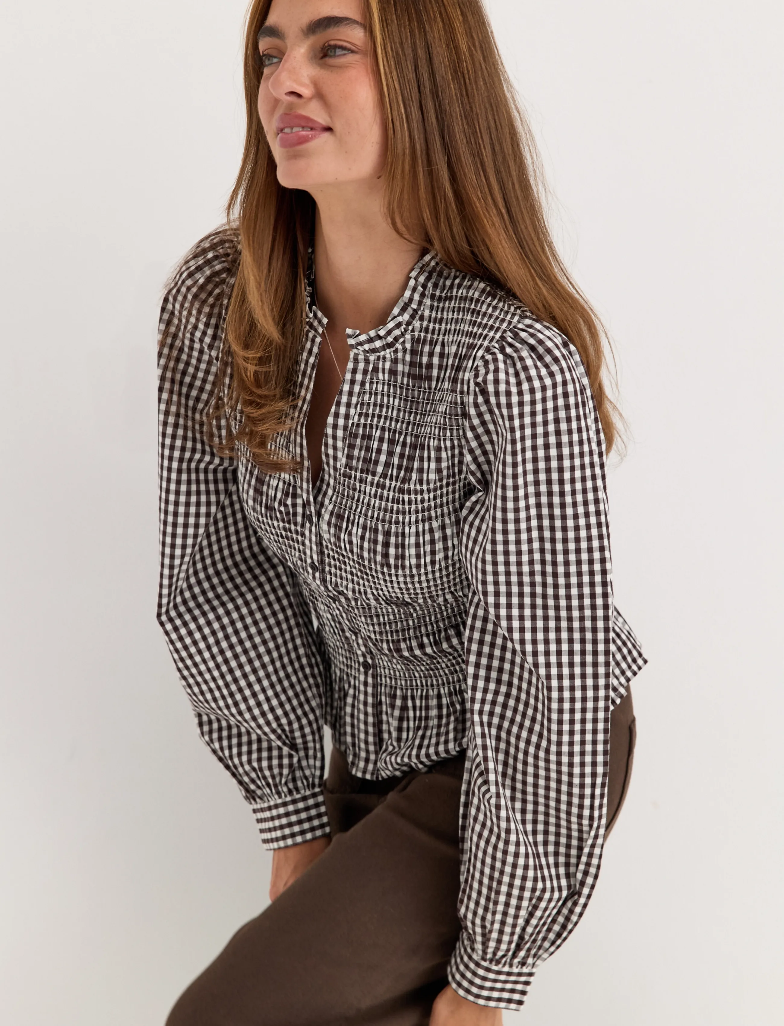 BUBBLEROOM V-neck Cotton Smock Blouse blusar dam – bild 9