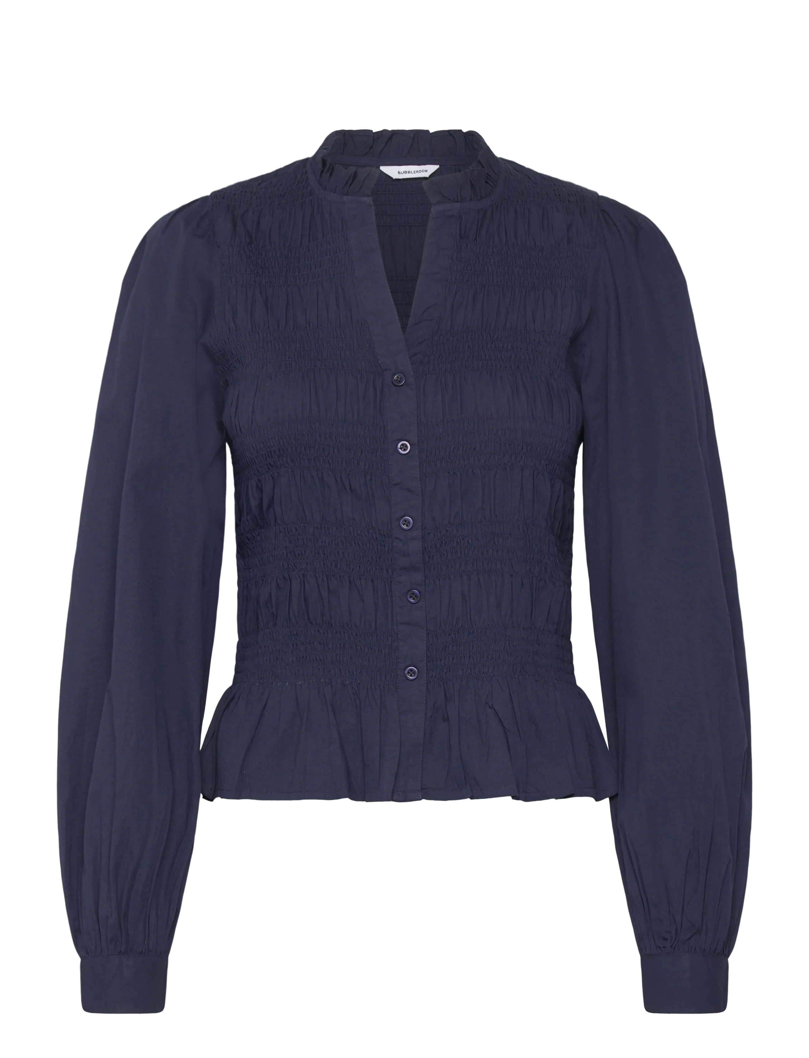 Bubbleroom V-neck Cotton Smock Blouse - Kläder - NAVY / navy
