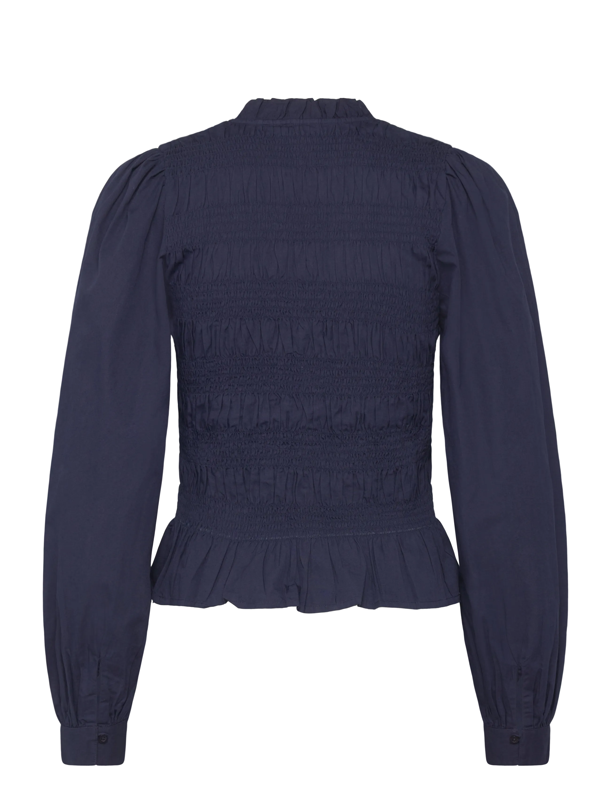 Bubbleroom - V-neck Cotton Smock Blouse - langærmede bluser - navy - 2