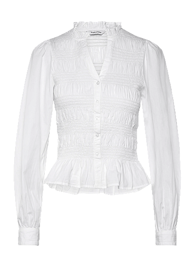 V-Neck Cotton Smock Blouse - LangæRmede Bluser