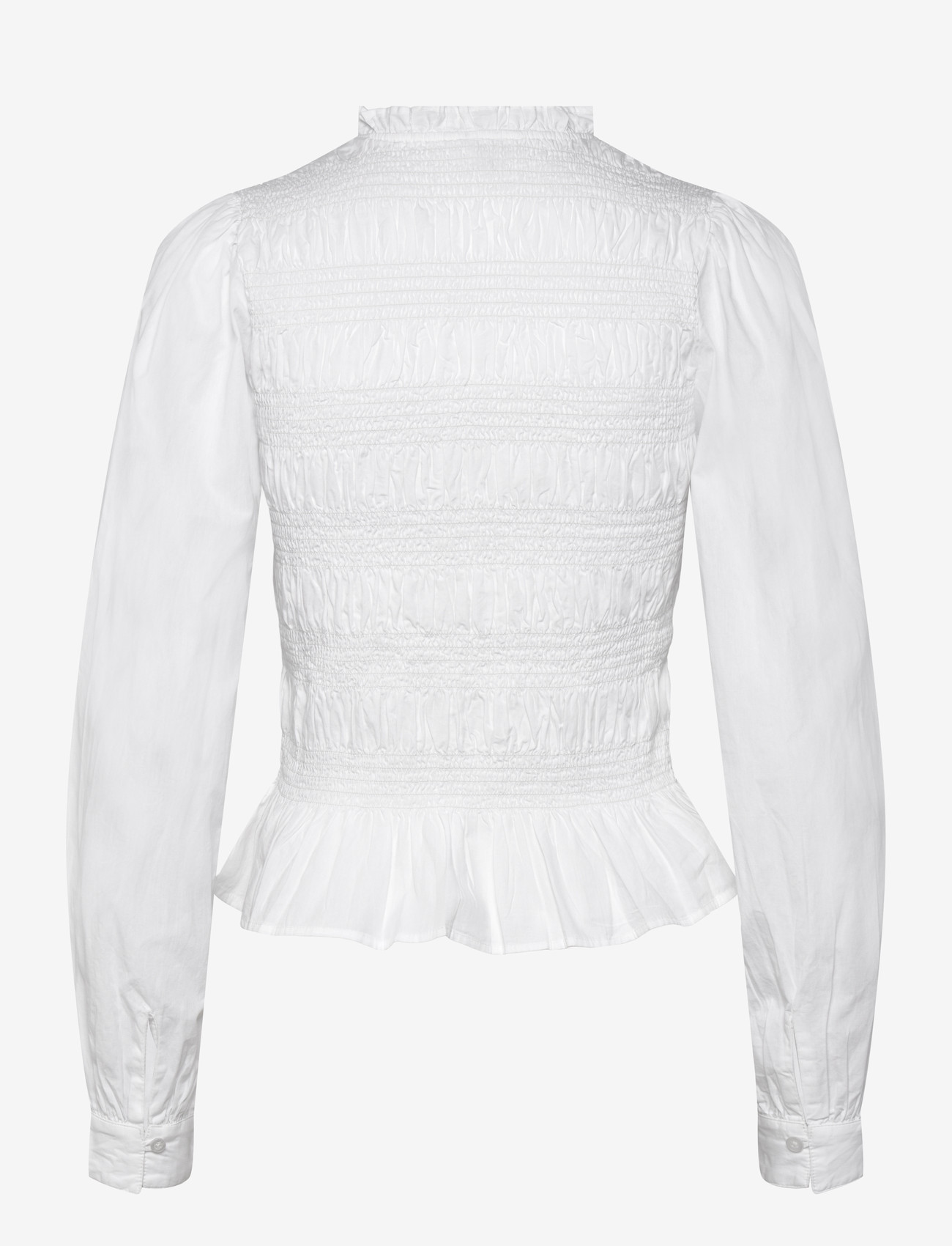 Bubbleroom - V-neck Cotton Smock Blouse - langärmlige blusen - white - 2