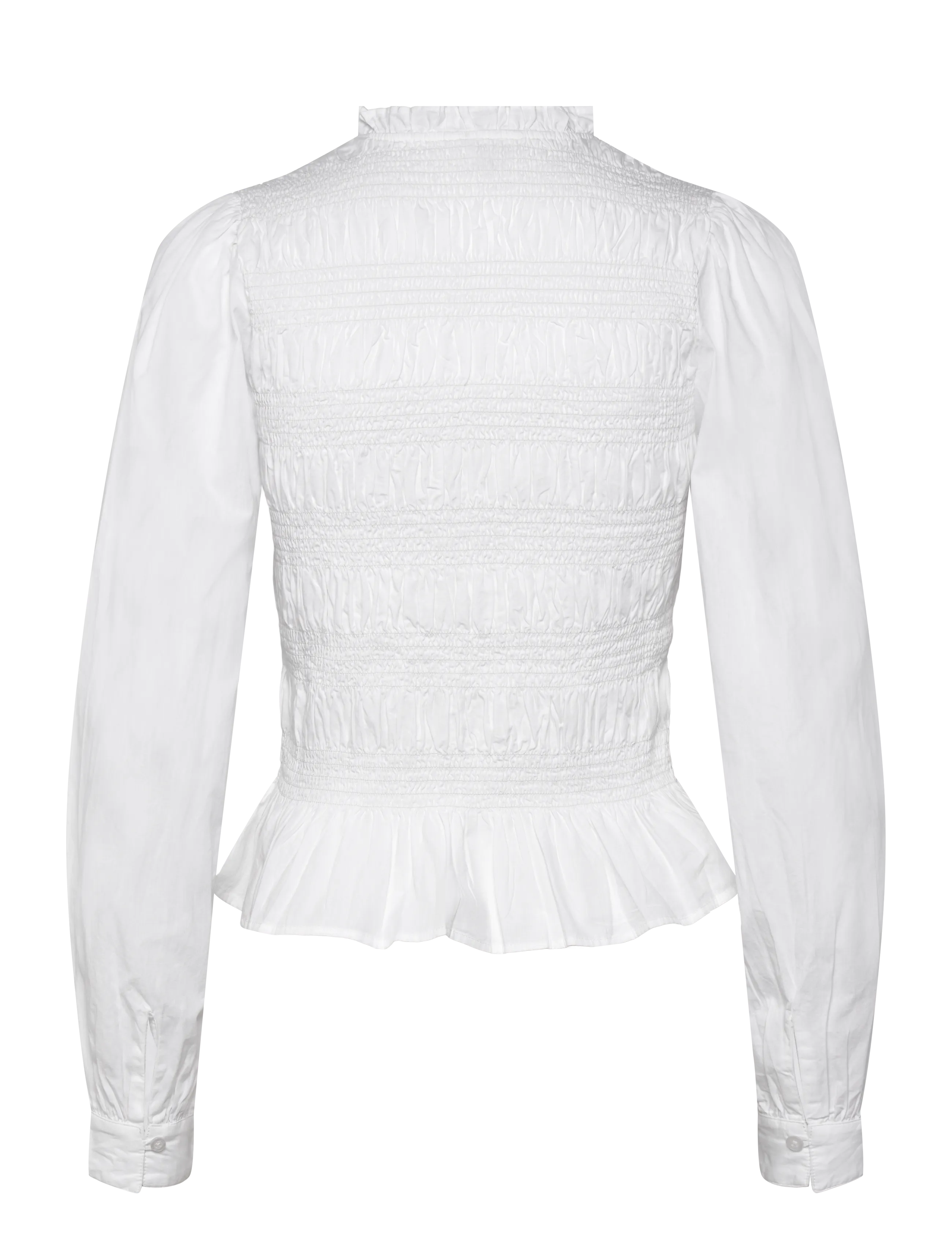Bubbleroom - V-neck Cotton Smock Blouse - blouses à manches longues - white - 2