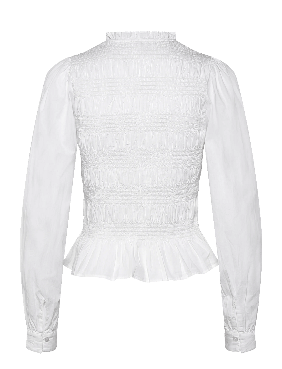 Bubbleroom - V-neck Cotton Smock Blouse - blouses à manches longues - white - 2