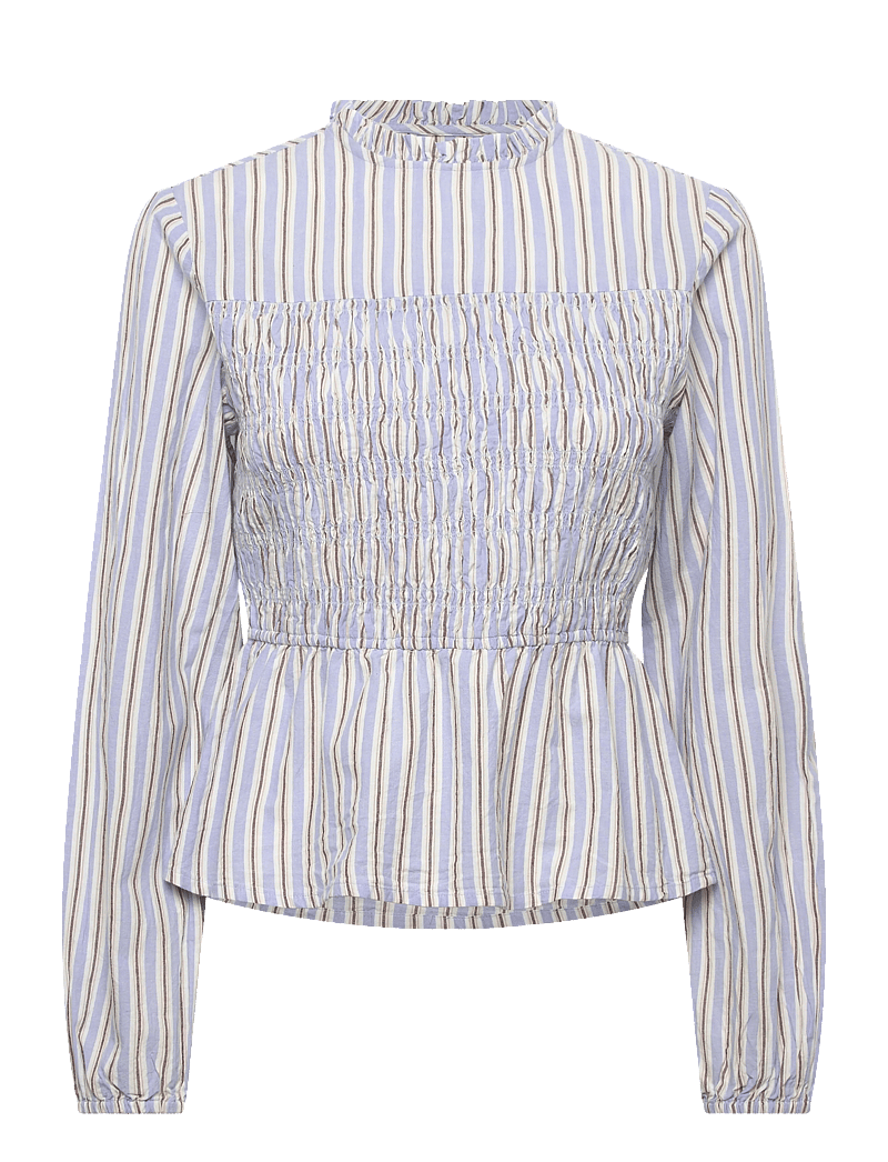 Bubbleroom - Smock Cotton Blouse - langærmede bluser - blue/striped - 1