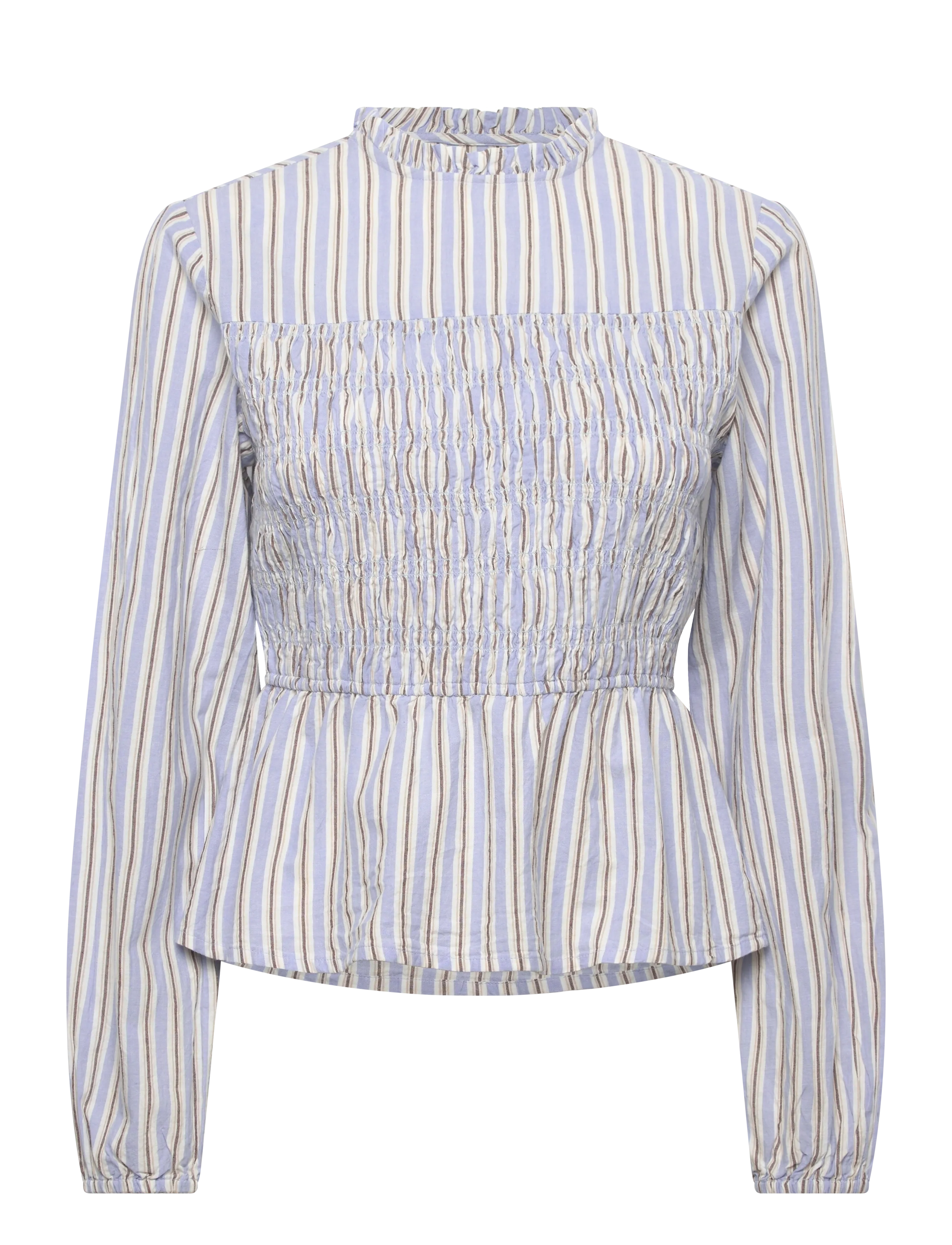 Bubbleroom Smock Cotton Blouse - Tøj - BLUE/STRIPED / blue