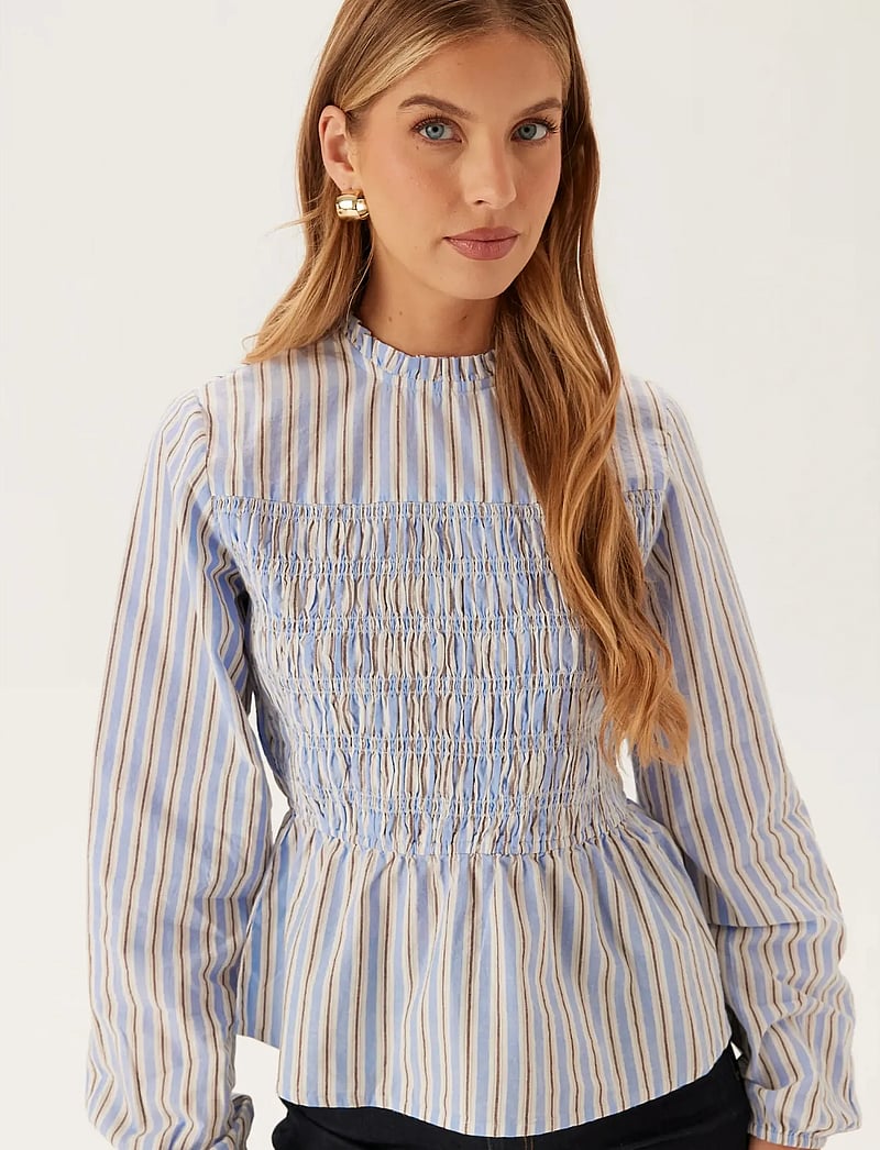 Bubbleroom - Smock Cotton Blouse - langærmede bluser - blue/striped - 0