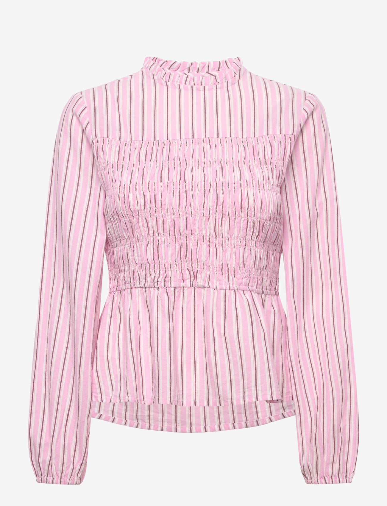 Bubbleroom - Smock Cotton Blouse - langärmlige blusen - light pink/striped - 1