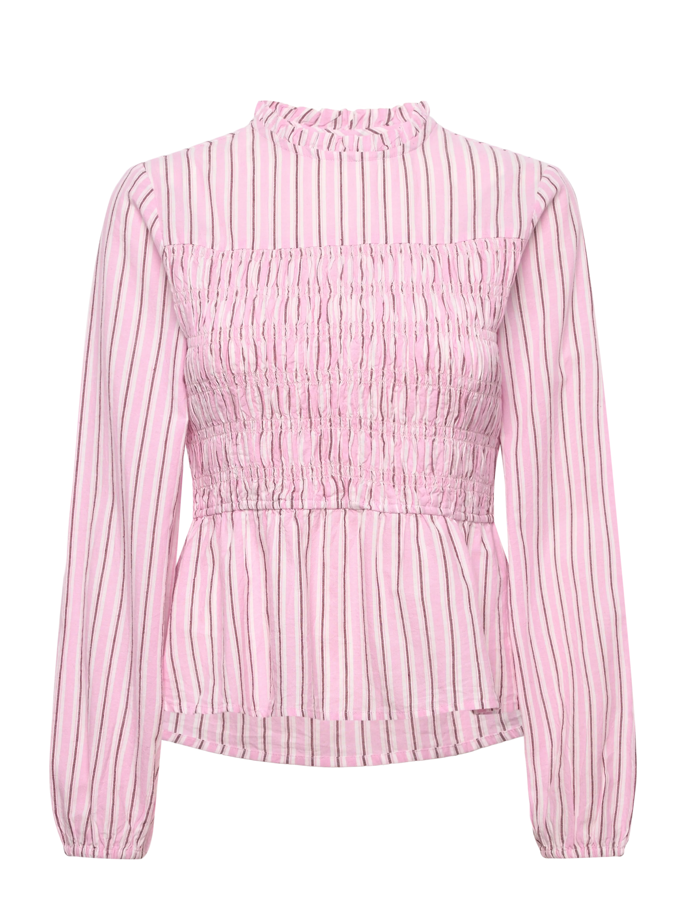 Bubbleroom Smock Cotton Blouse - Bubbleroom - LIGHT PINK/STRIPED / pink/rose
