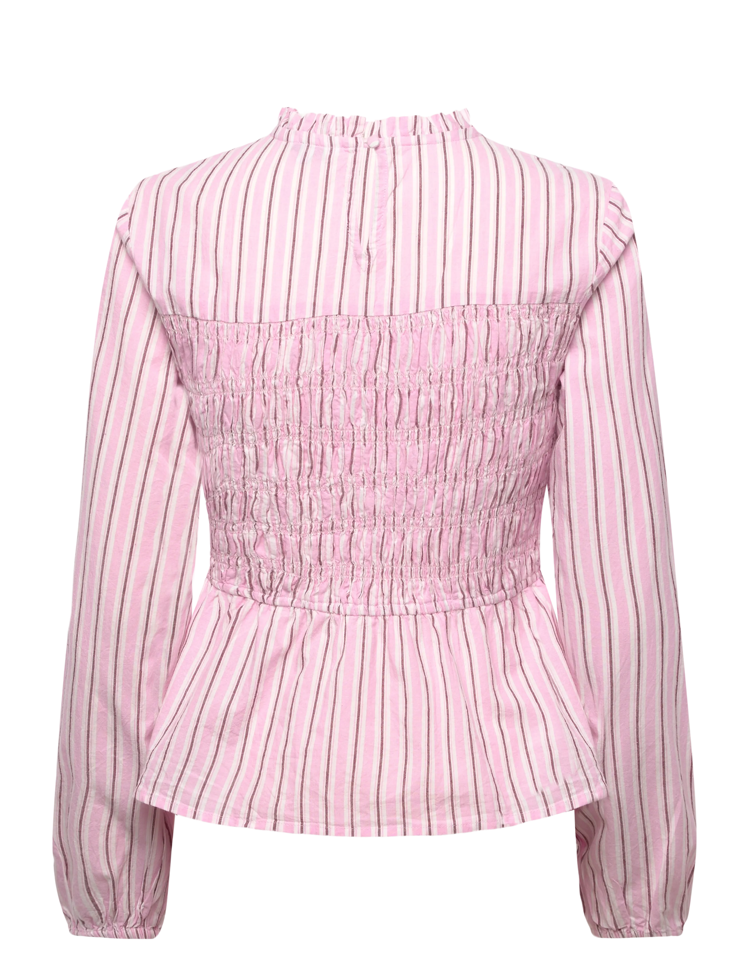 Bubbleroom - Smock Cotton Blouse - long sleeved blouses - light pink/striped - 2