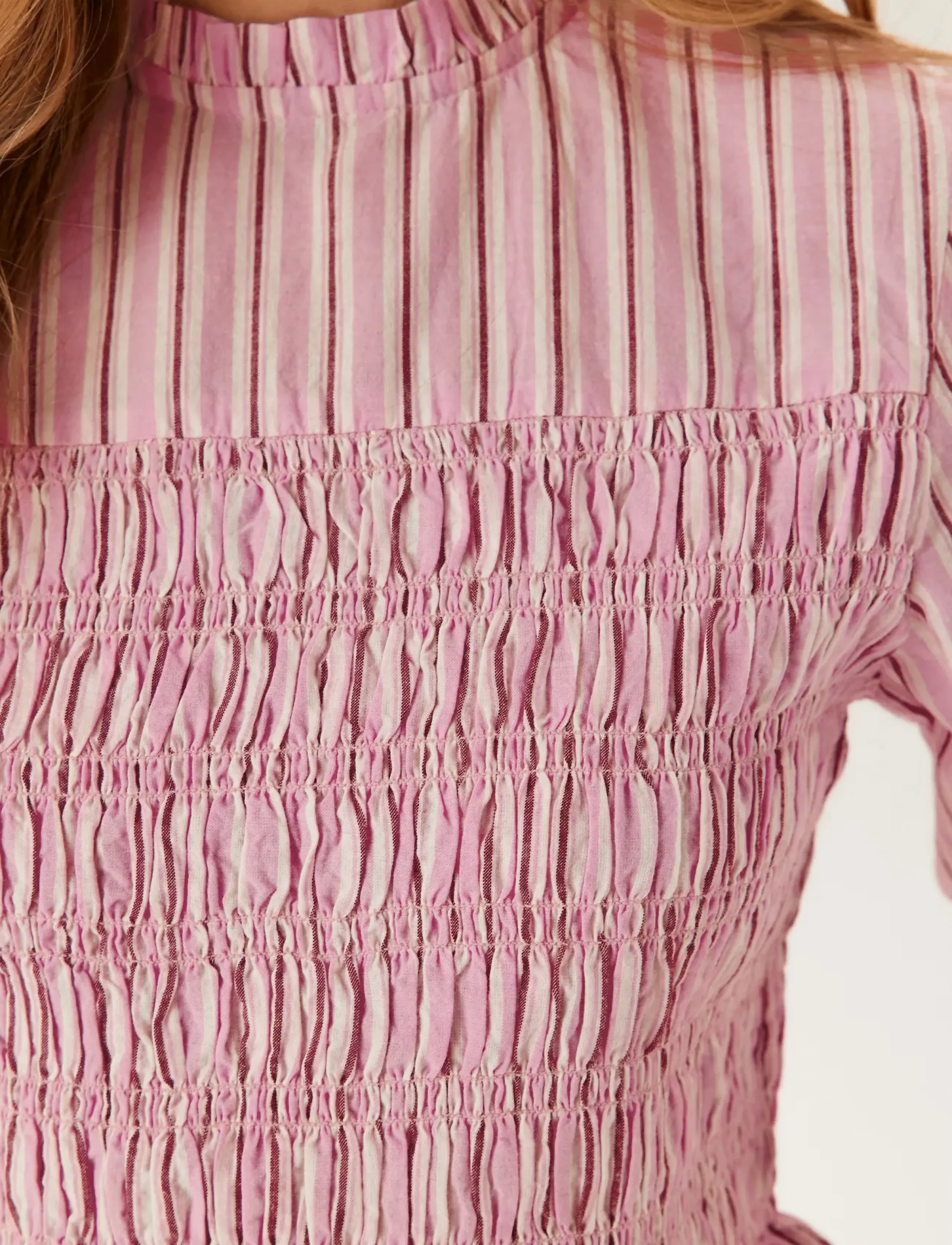 Bubbleroom - Smock Cotton Blouse - long sleeved blouses - light pink/striped - 5