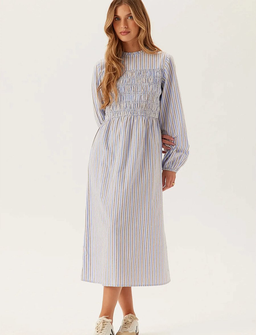 Bubbleroom - Smock Cotton Dress - maksikleidid - blue/striped - 0