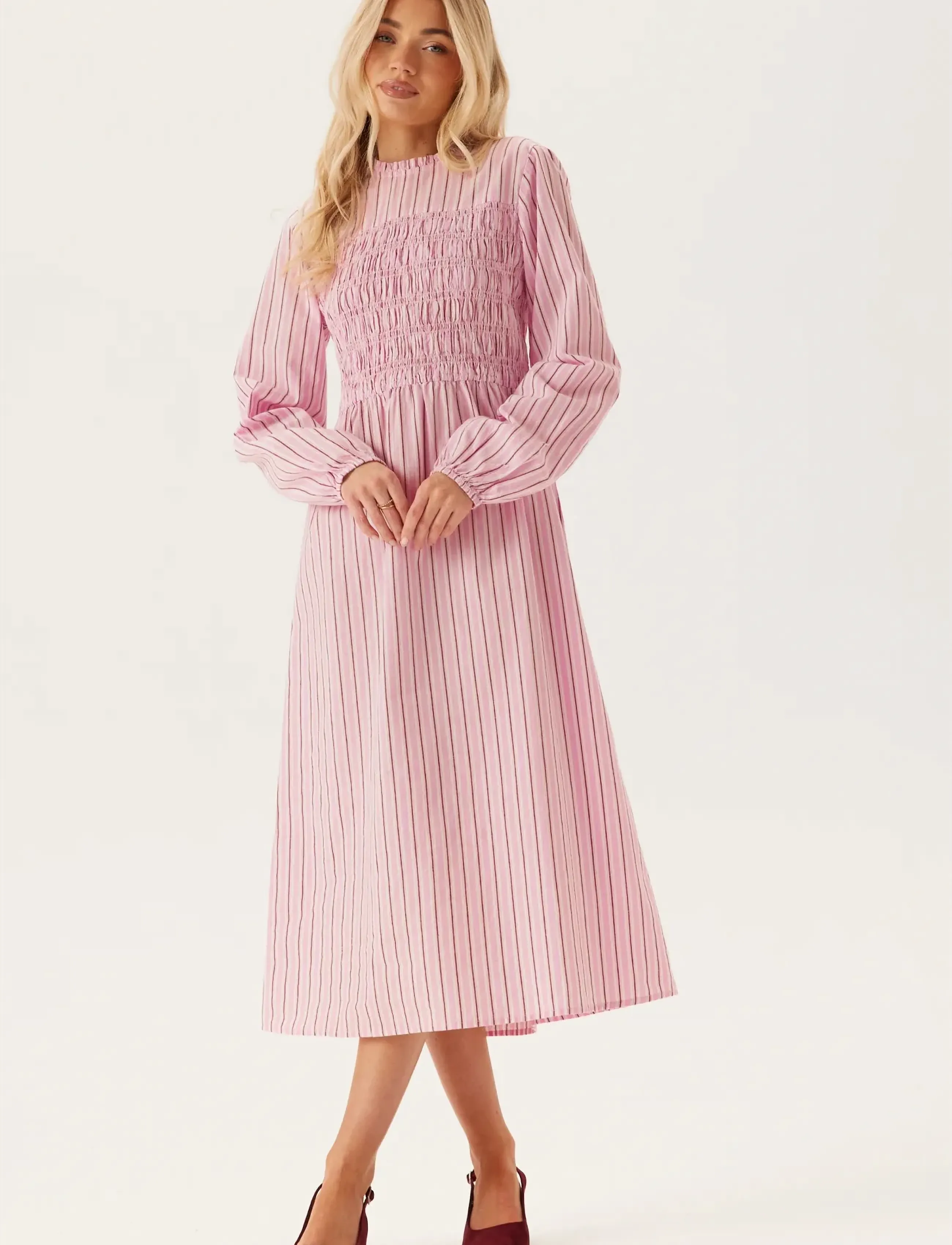 Bubbleroom Smock Cotton Dress - Kleider - LIGHT PINK/STRIPED / pink/rose