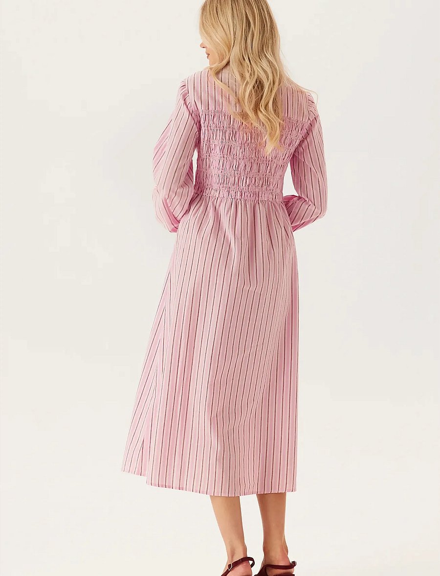 Bubbleroom - Smock Cotton Dress - maksikleidid - light pink/striped - 3