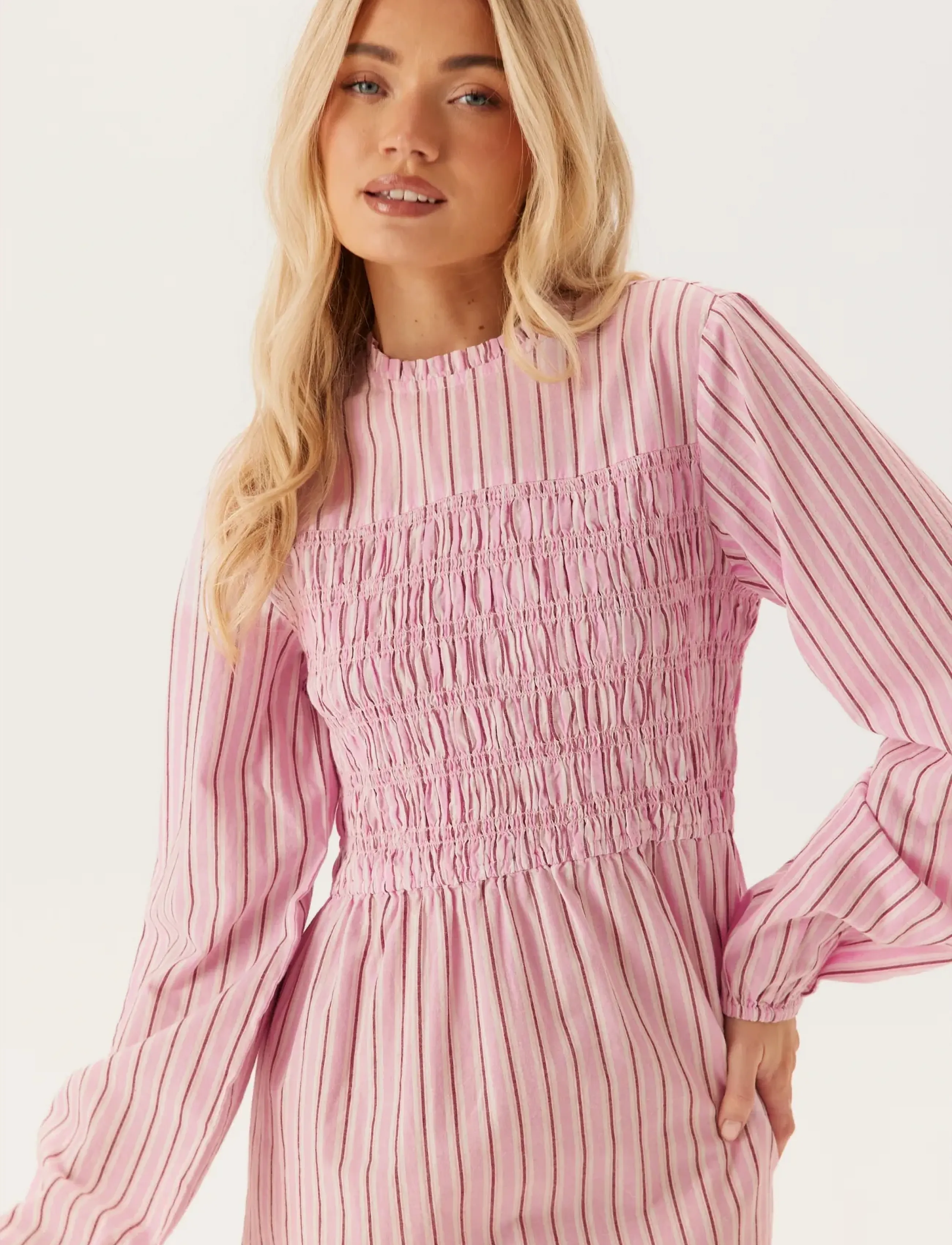 Bubbleroom - Smock Cotton Dress - maxi dresses - light pink/striped - 4