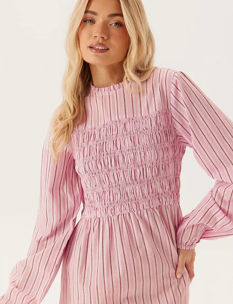 Bubbleroom - Smock Cotton Dress - maksikleidid - light pink/striped - 4