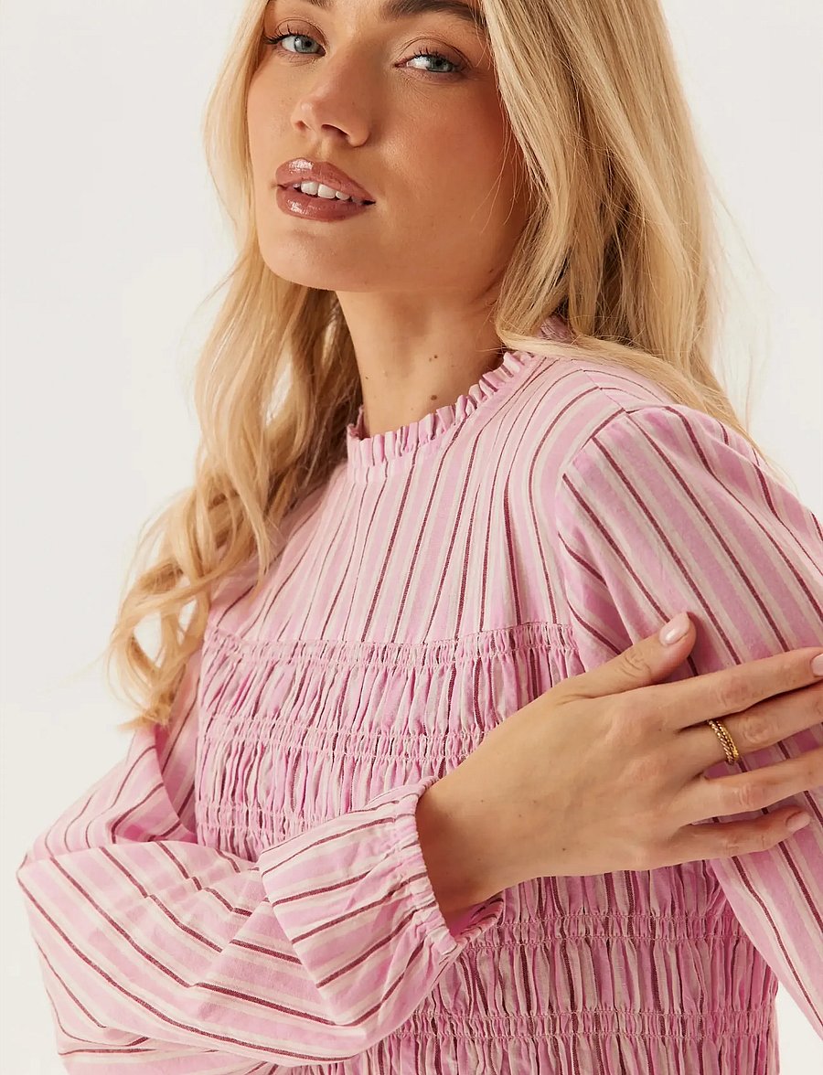 Bubbleroom - Smock Cotton Dress - maksikleidid - light pink/striped - 5