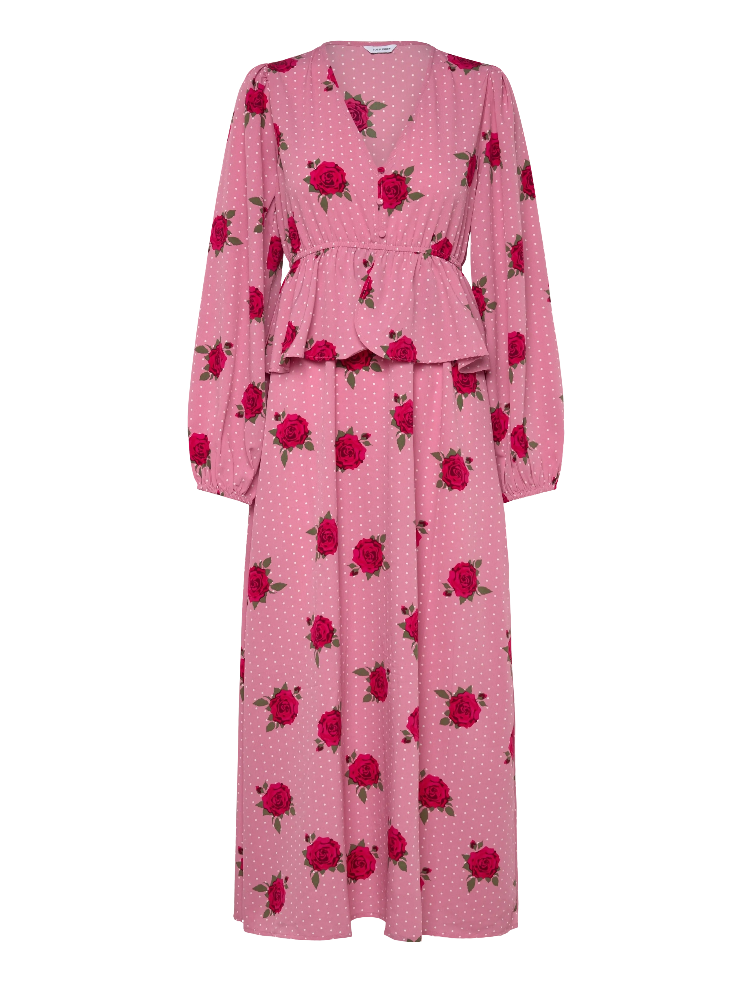 BUBBLEROOM V-Ausschnitt Flounce Maxi Kleid Pink - 36 - Damen