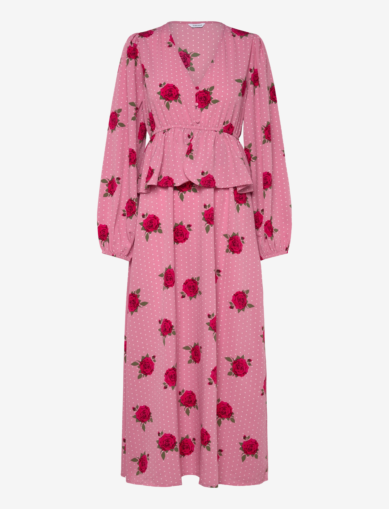 Bubbleroom - V-neck Flounce Maxi Dress - maxikleider - pink/patterned - 1