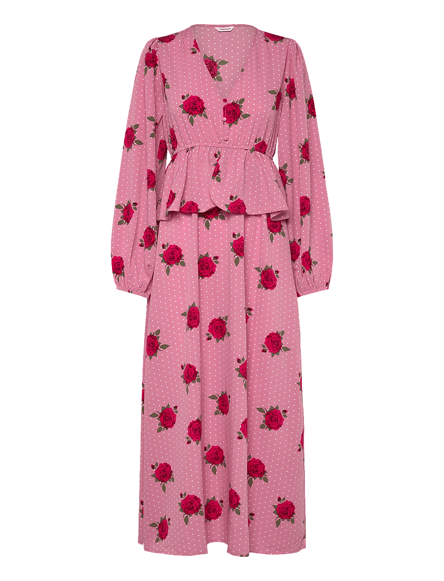 Bubbleroom - V-neck Flounce Maxi Dress - maxikleider - pink/patterned - 1