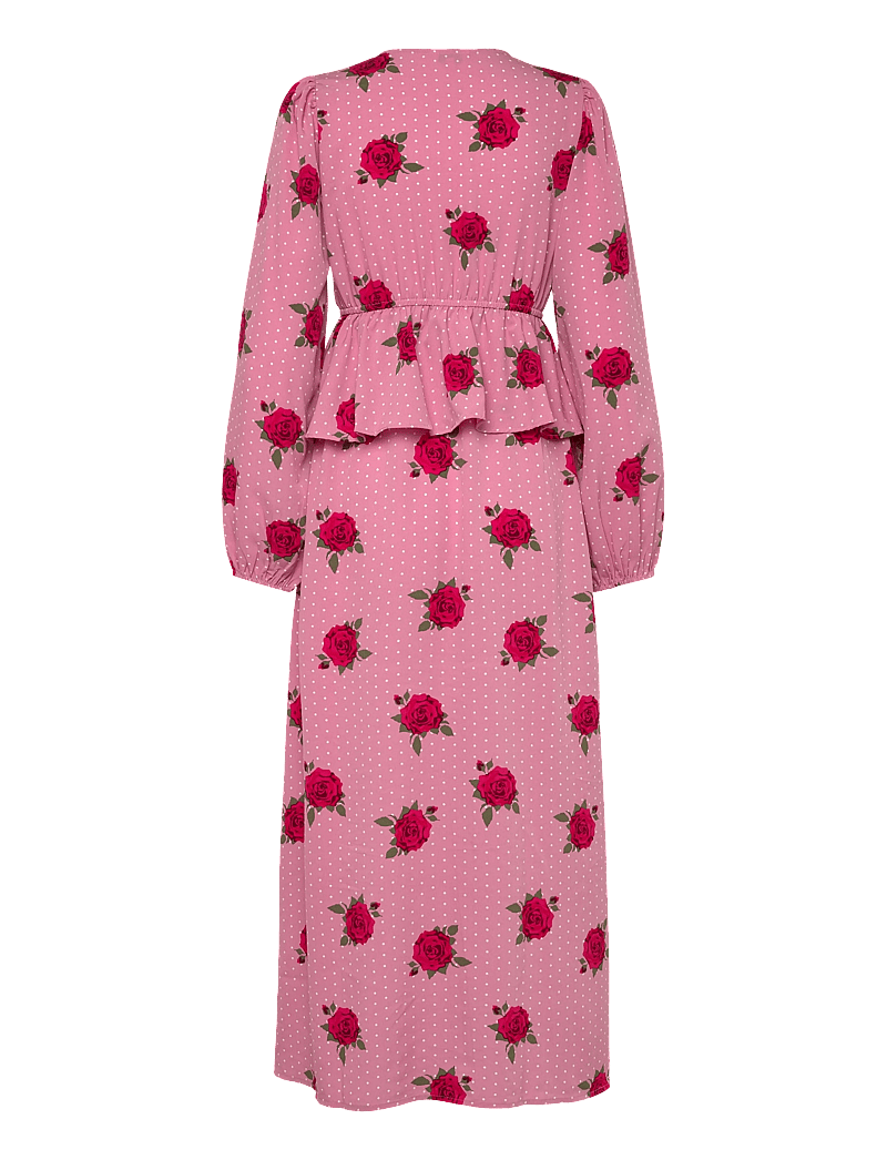 Bubbleroom - V-neck Flounce Maxi Dress - maxikleider - pink/patterned - 2