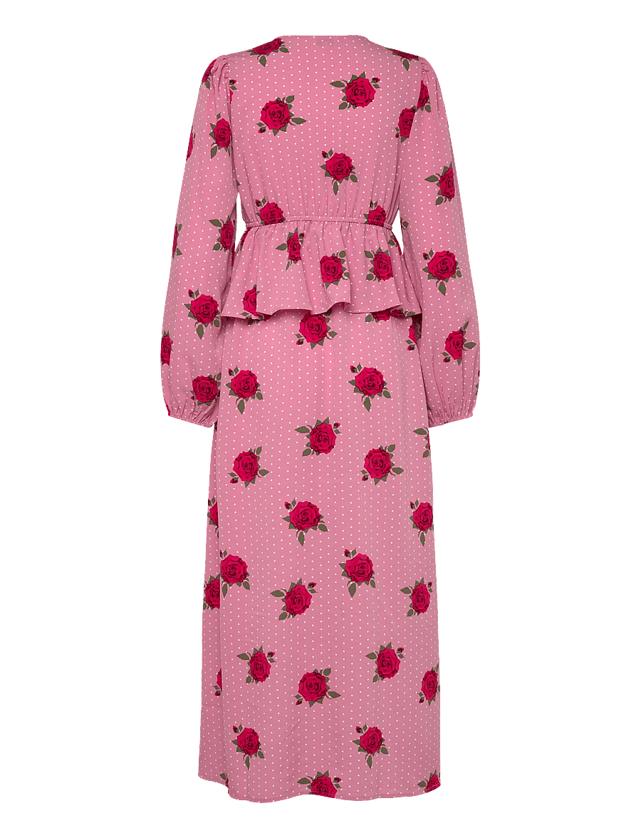 Bubbleroom - V-neck Flounce Maxi Dress - maxikleider - pink/patterned - 2