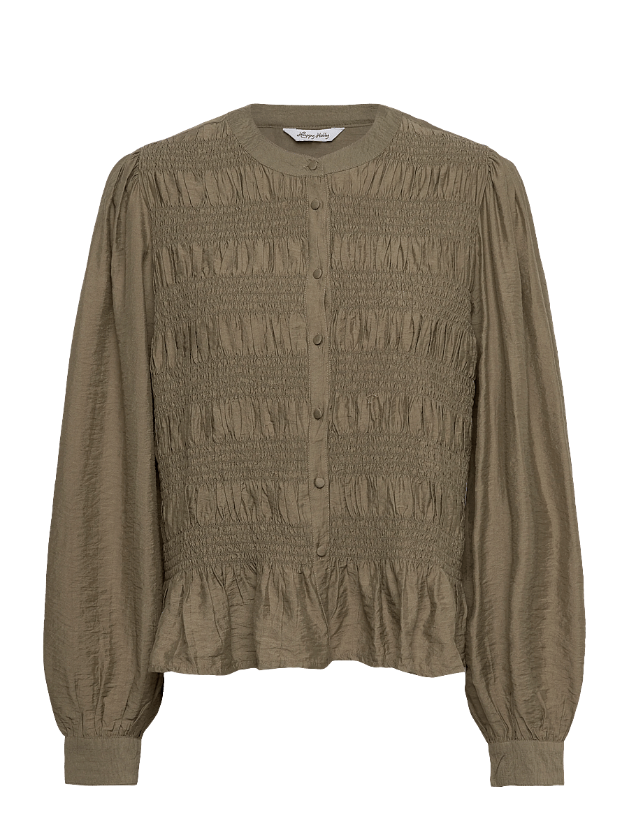 Bubbleroom - Smock Blouse - langerma blússur - khaki green - 1
