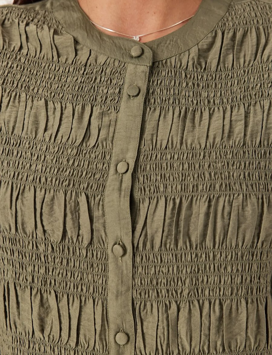 Bubbleroom - Smock Blouse - langerma blússur - khaki green - 4