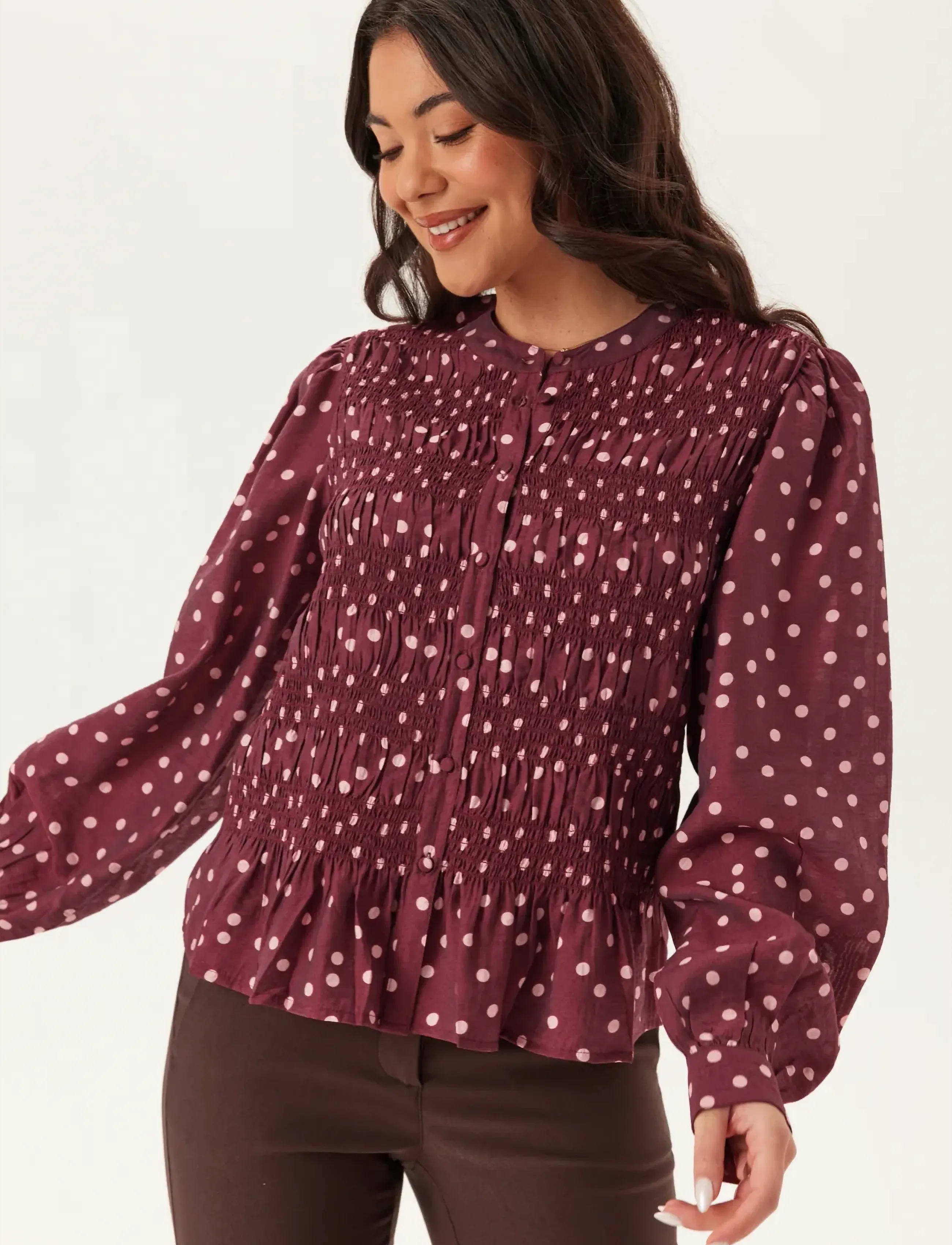 Bubbleroom Smock Blouse, Kvinder, Smock Bluse, Bordeaux, Str: 44-46