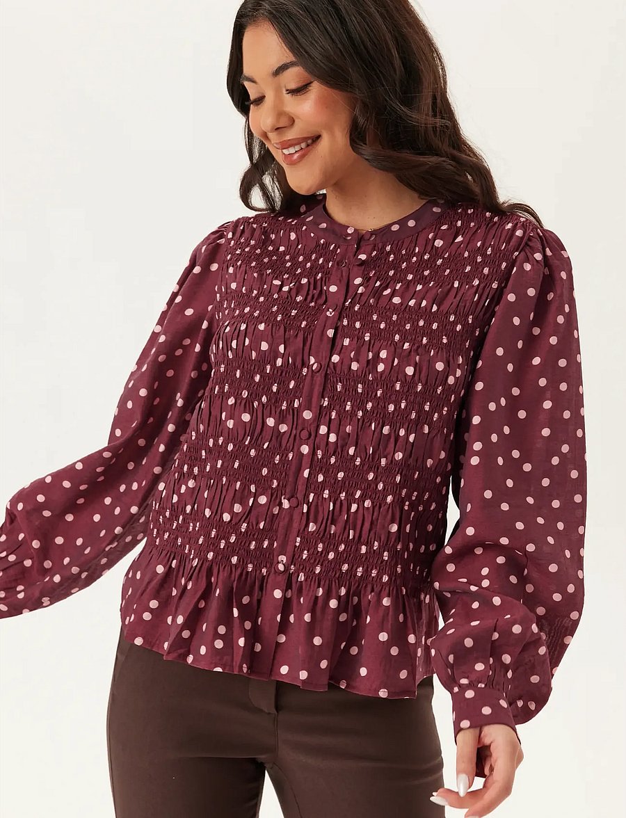 Bubbleroom - Smock Blouse - langärmelige blusen - wine-red/patterned - 0