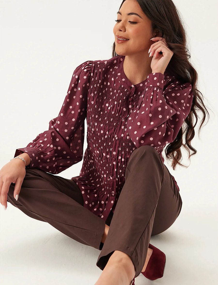 Bubbleroom - Smock Blouse - langärmelige blusen - wine-red/patterned - 4