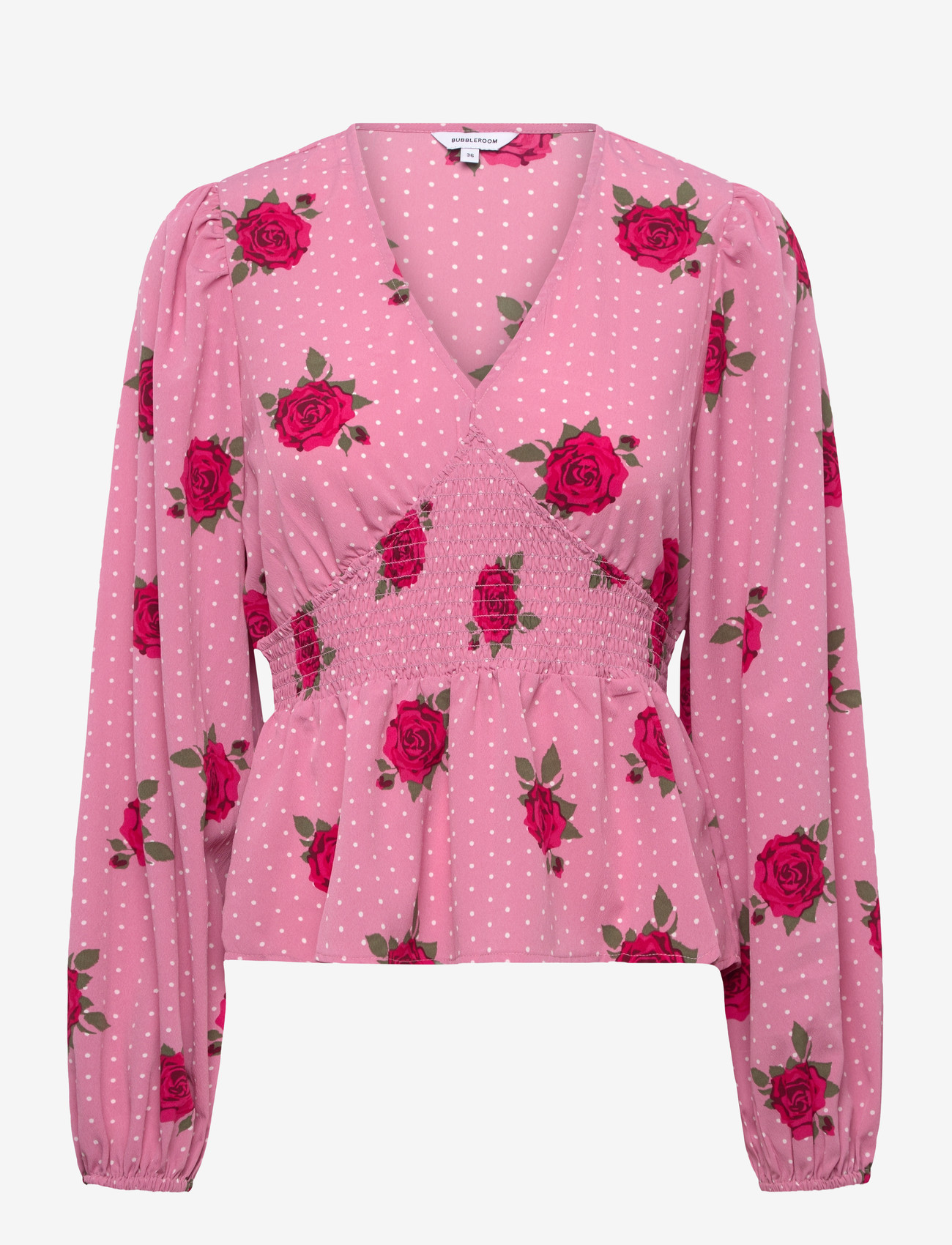 Bubbleroom - V-neck Smock Blouse - pikkade varrukatega pluusid - pink/patterned - 1