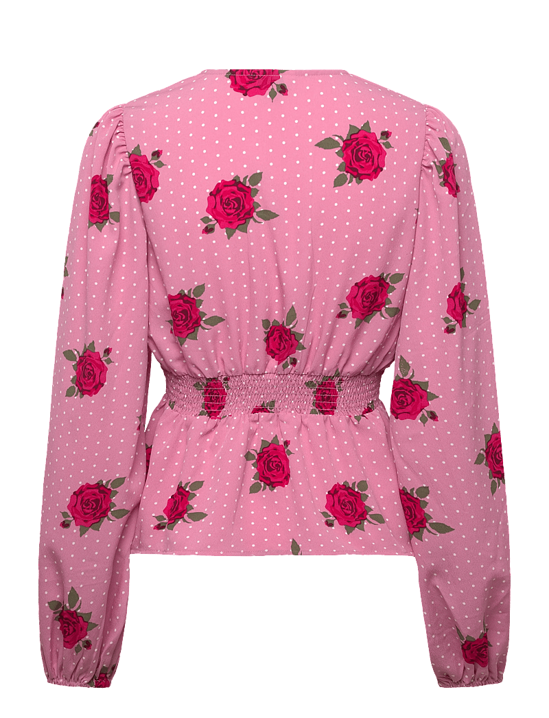 Bubbleroom - V-neck Smock Blouse - langærmede bluser - pink/patterned - 2