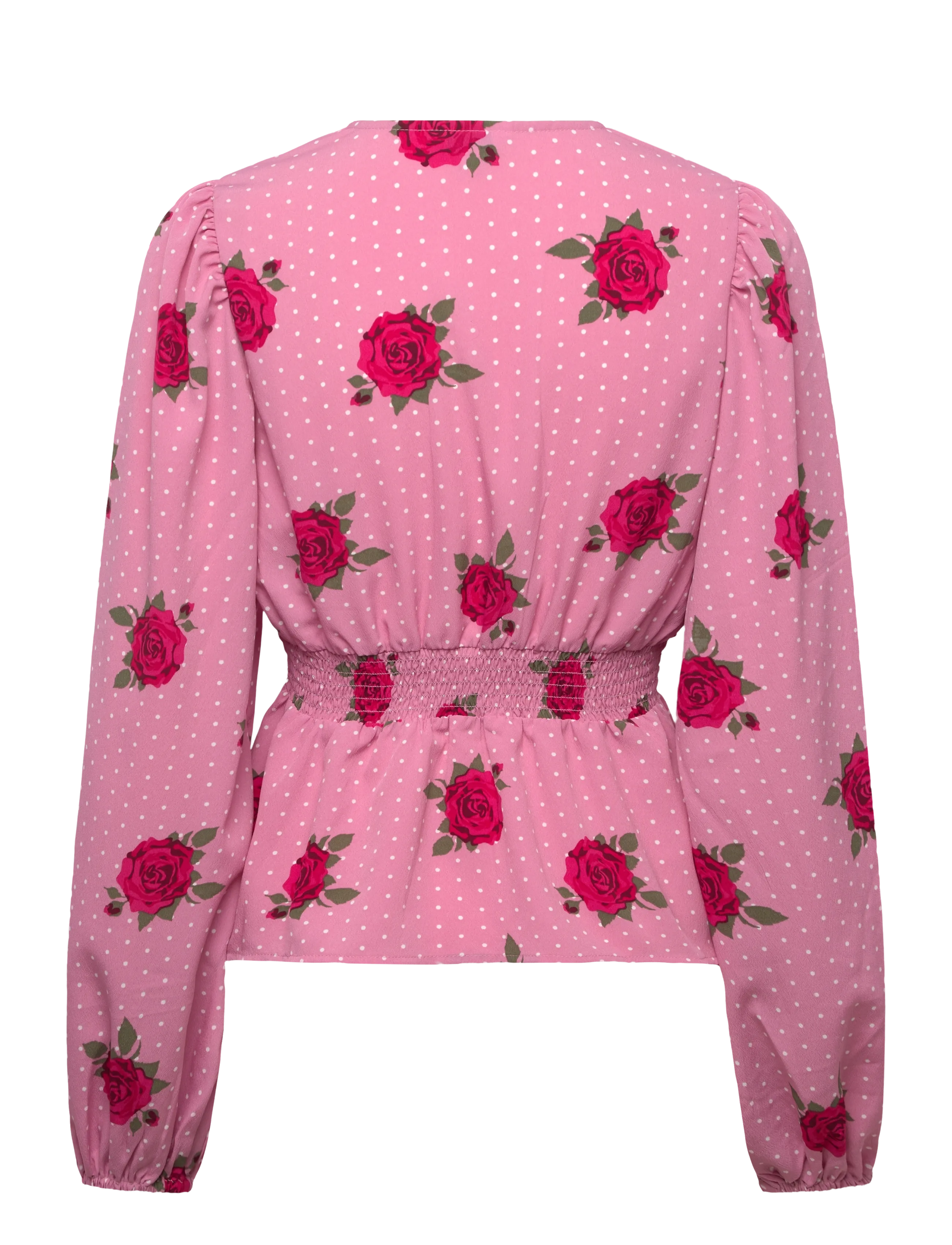 Bubbleroom - V-neck Smock Blouse - langärmlige blusen - pink/patterned - 2