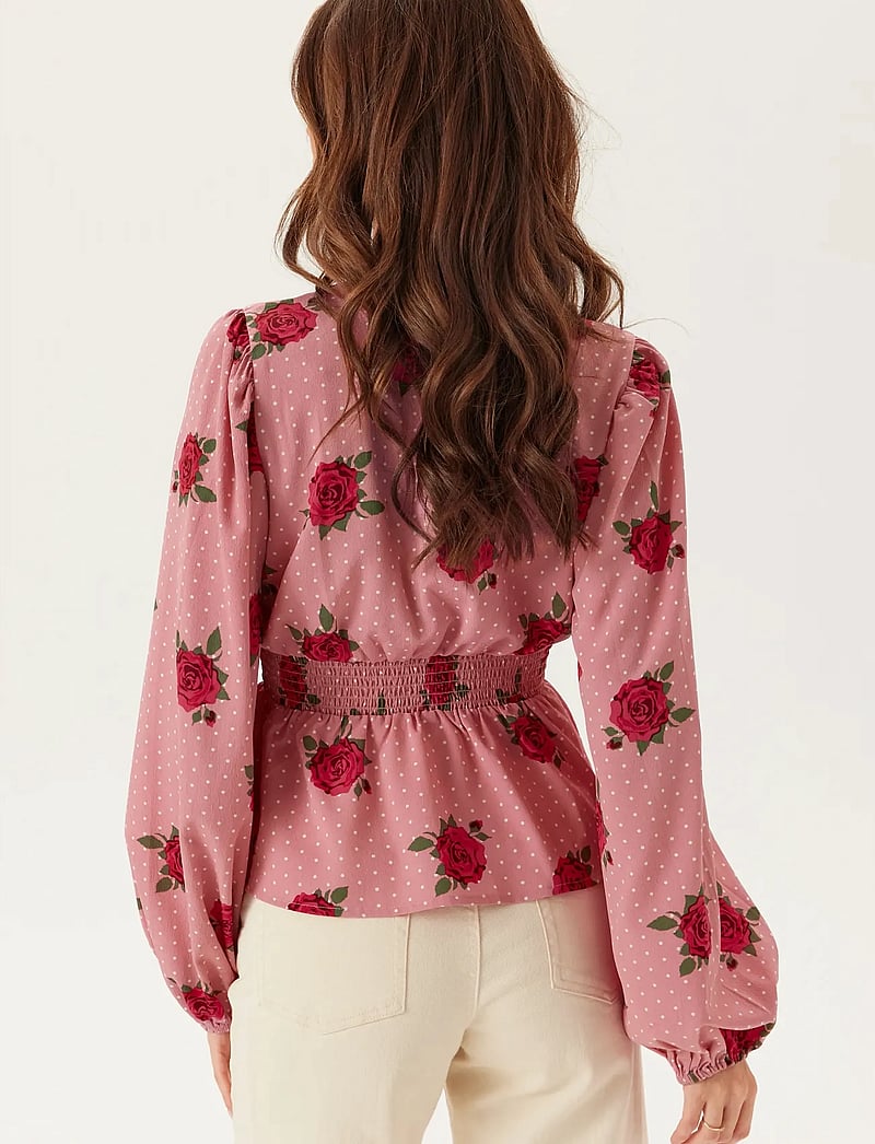 Bubbleroom - V-neck Smock Blouse - langærmede bluser - pink/patterned - 3