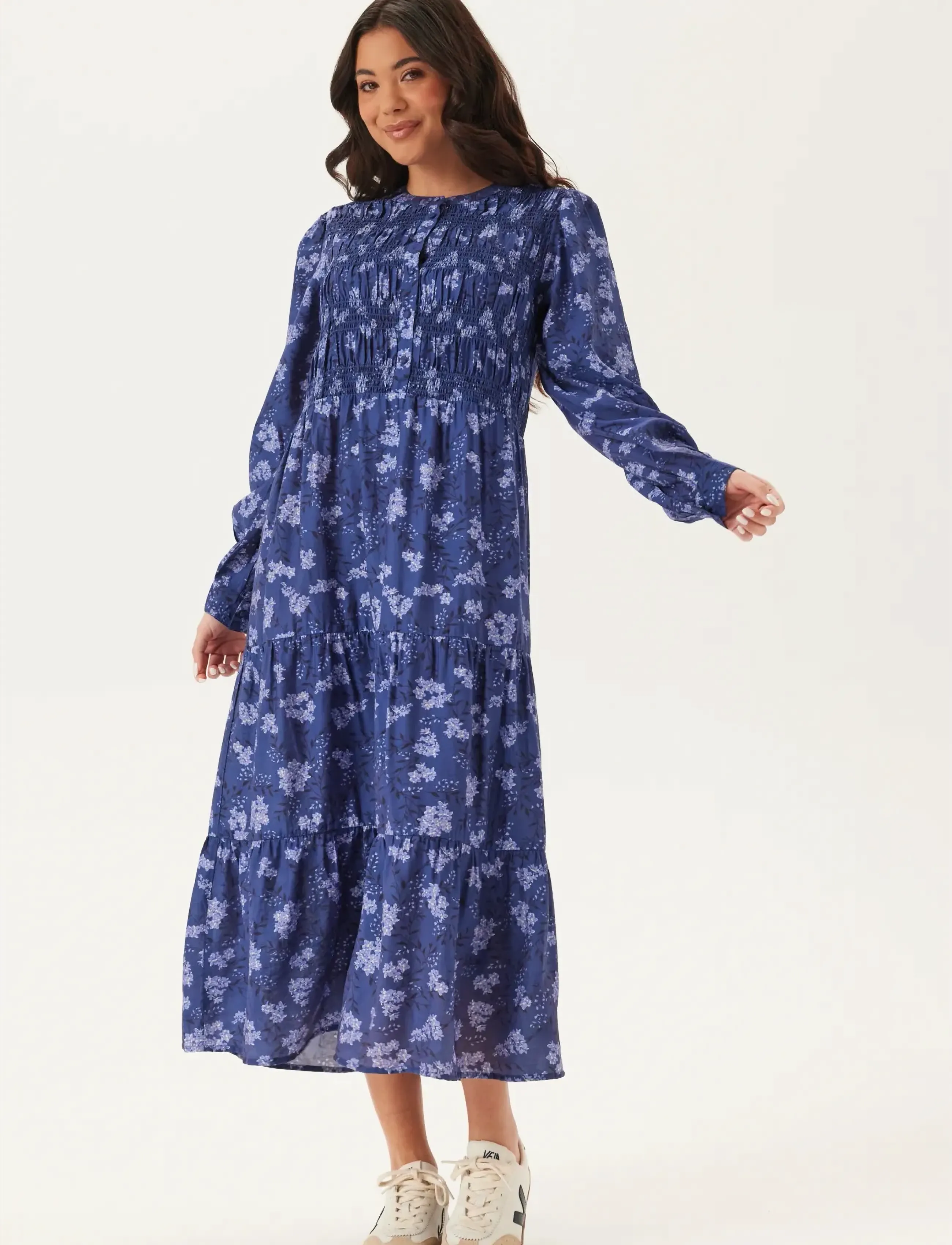 Bubbleroom Smock Midi Dress, 32-34, Navy, Kjoler > Knælange Og Midi, Dame