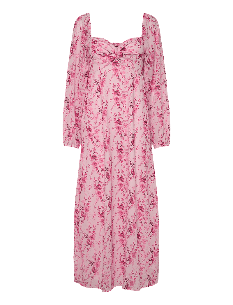 Bubbleroom - Twist Detail Maxi Dress - maksimekot - pink/floral - 1