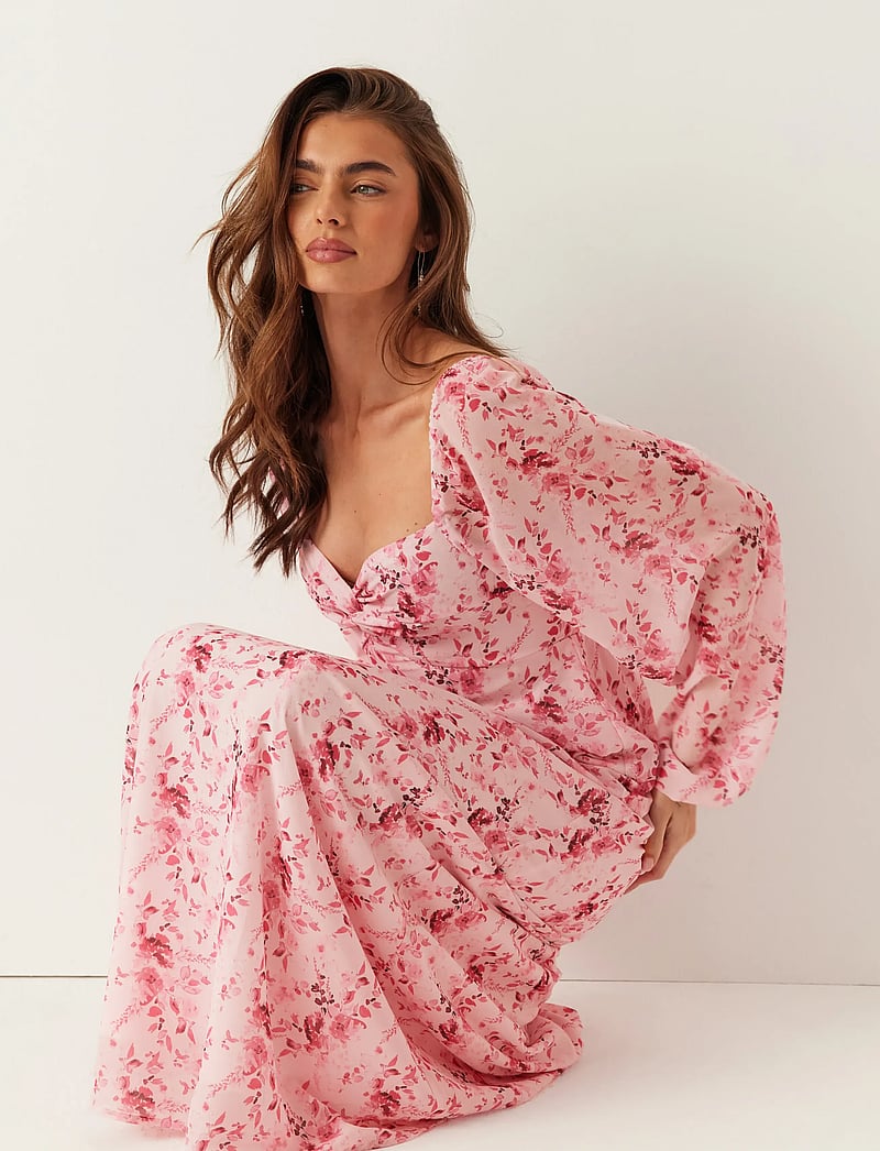 Bubbleroom - Twist Detail Maxi Dress - maksimekot - pink/floral - 0