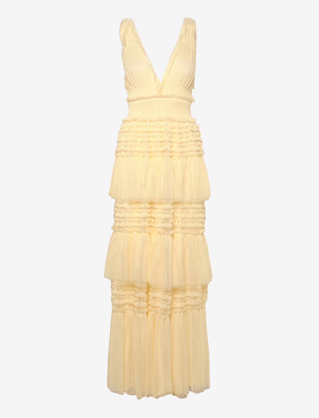 Bubbleroom - Frill Dotted Tulle Gown - aftenkjoler - butter yellow - 1