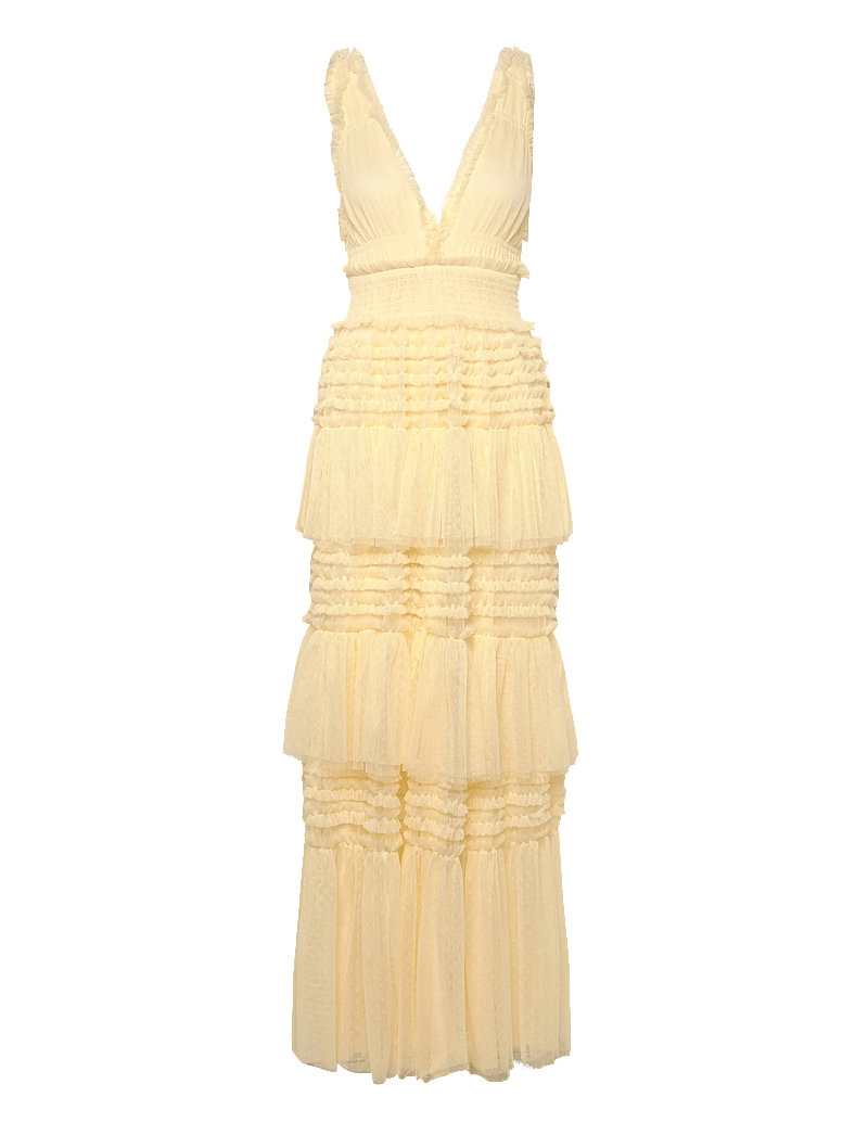 Bubbleroom - Frill Dotted Tulle Gown - aftenkjoler - butter yellow - 1