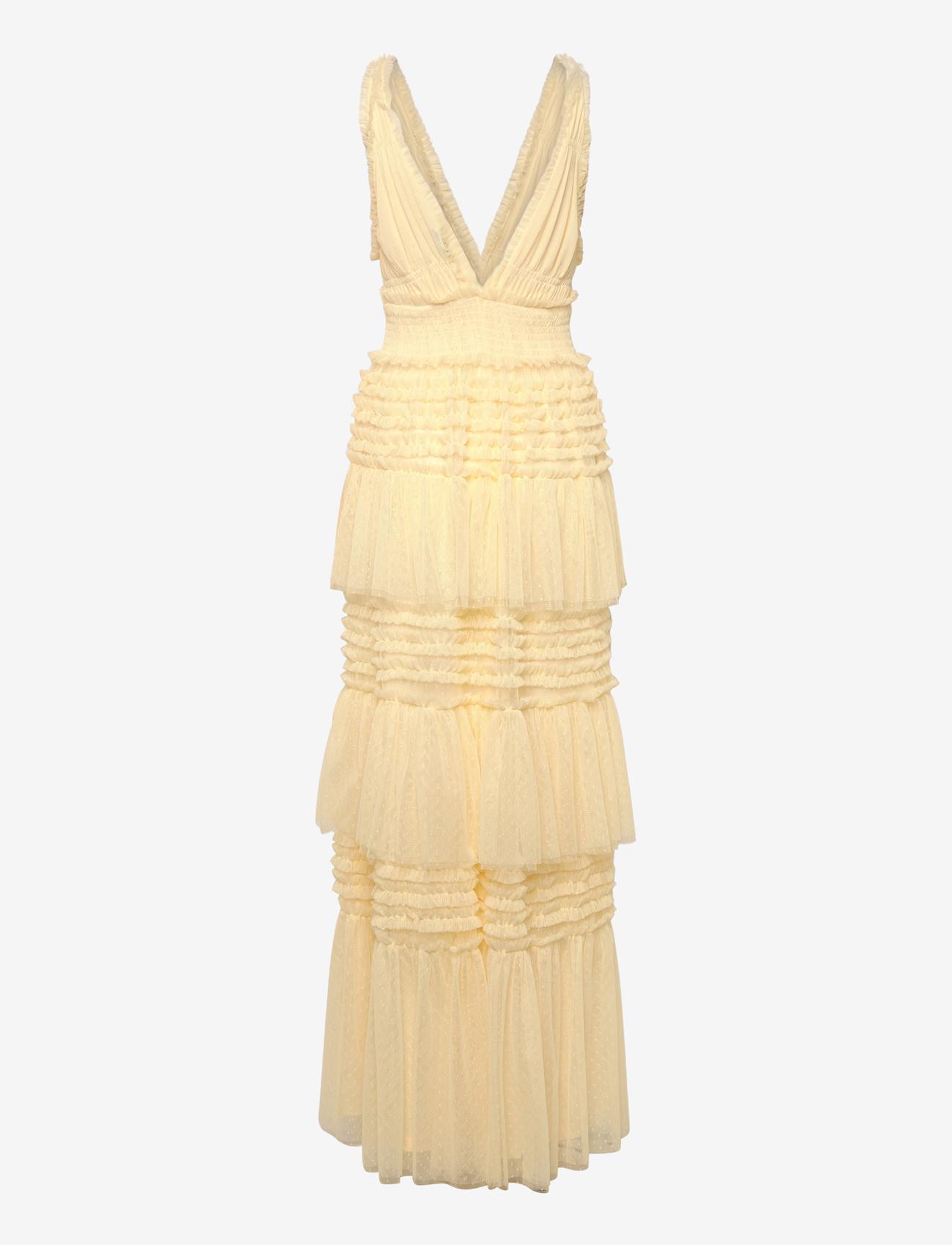 Bubbleroom - Frill Dotted Tulle Gown - aftenkjoler - butter yellow - 2