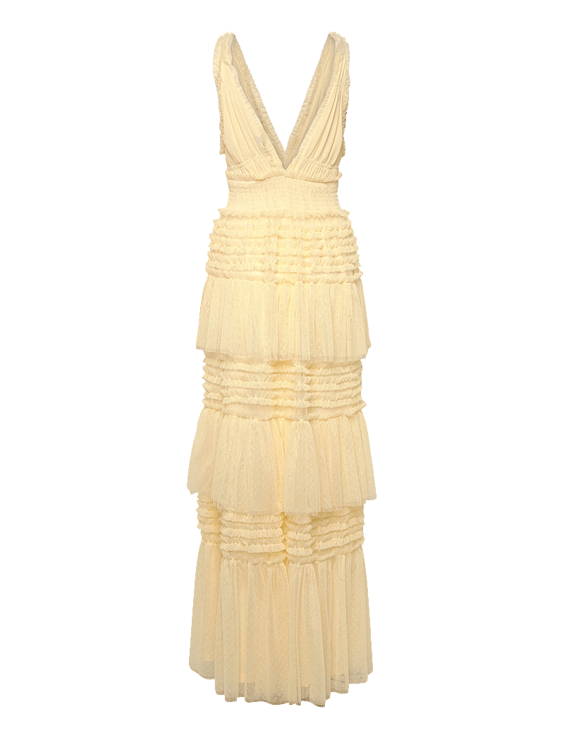 Bubbleroom - Frill Dotted Tulle Gown - aftenkjoler - butter yellow - 2